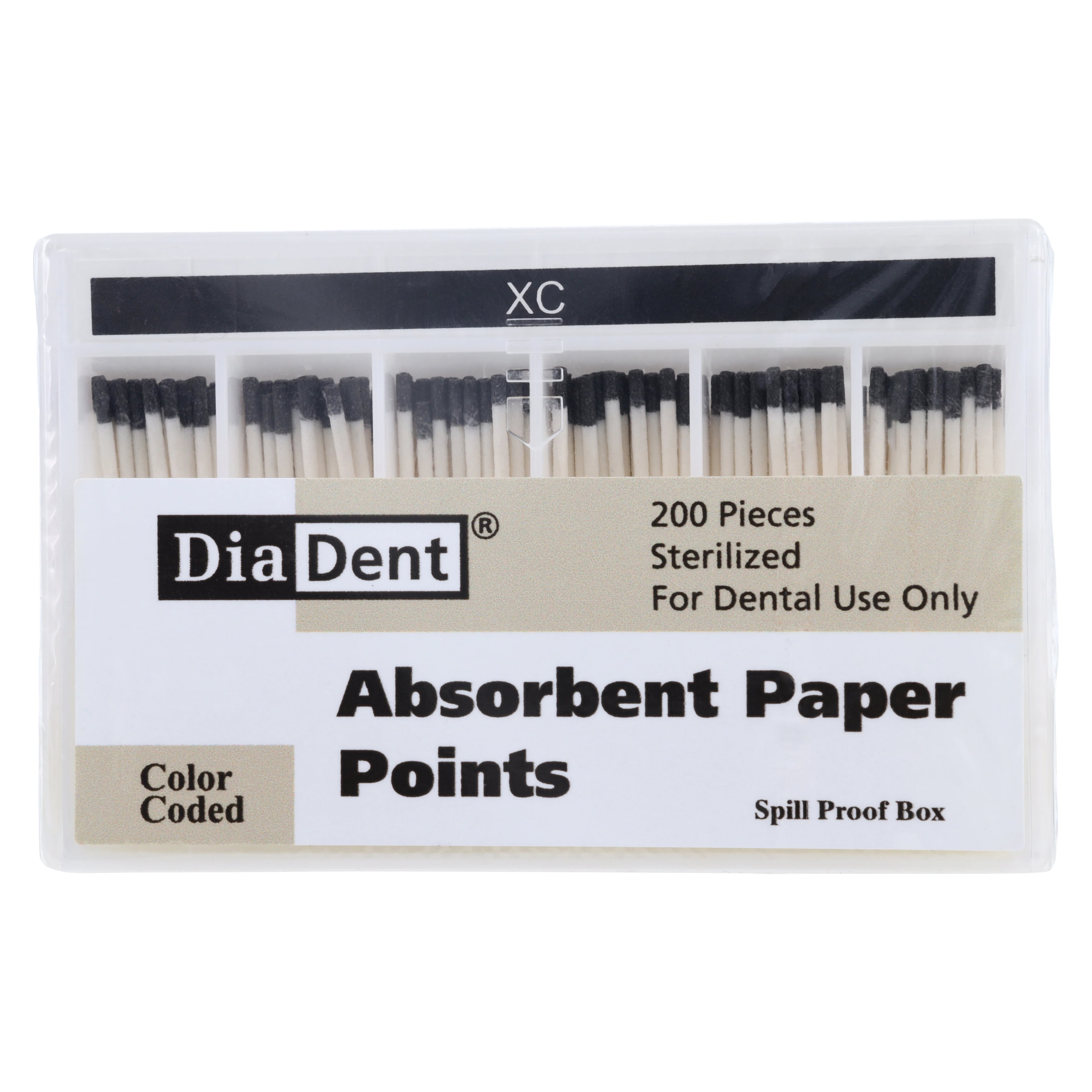 DiaDent Absorbent Paper Points, X-Coarse, Black, .02 Taper, Non-Marked, Spill-Proof Box of 200