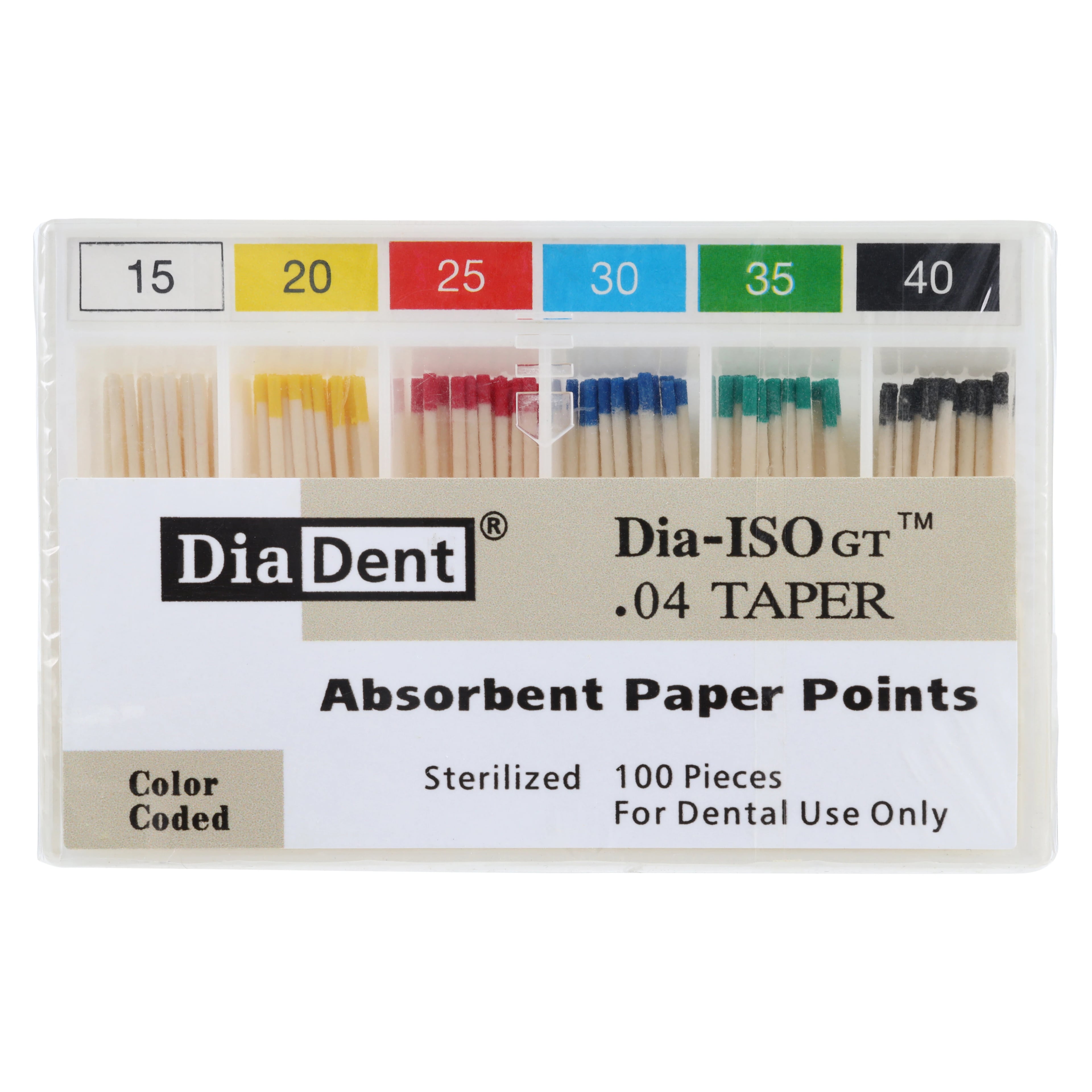 DiaDent Dia-ISO GT Absorbent Paper Points, .04 Taper, Assorted #15-40, 100/Box