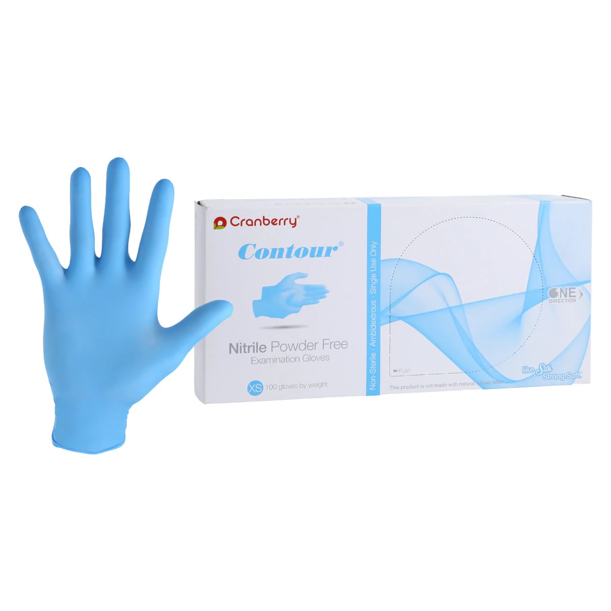 Cranberry Contour Powder Free Nitrile Exam Gloves, Extra Small, Blue, 100/Box, CR3115