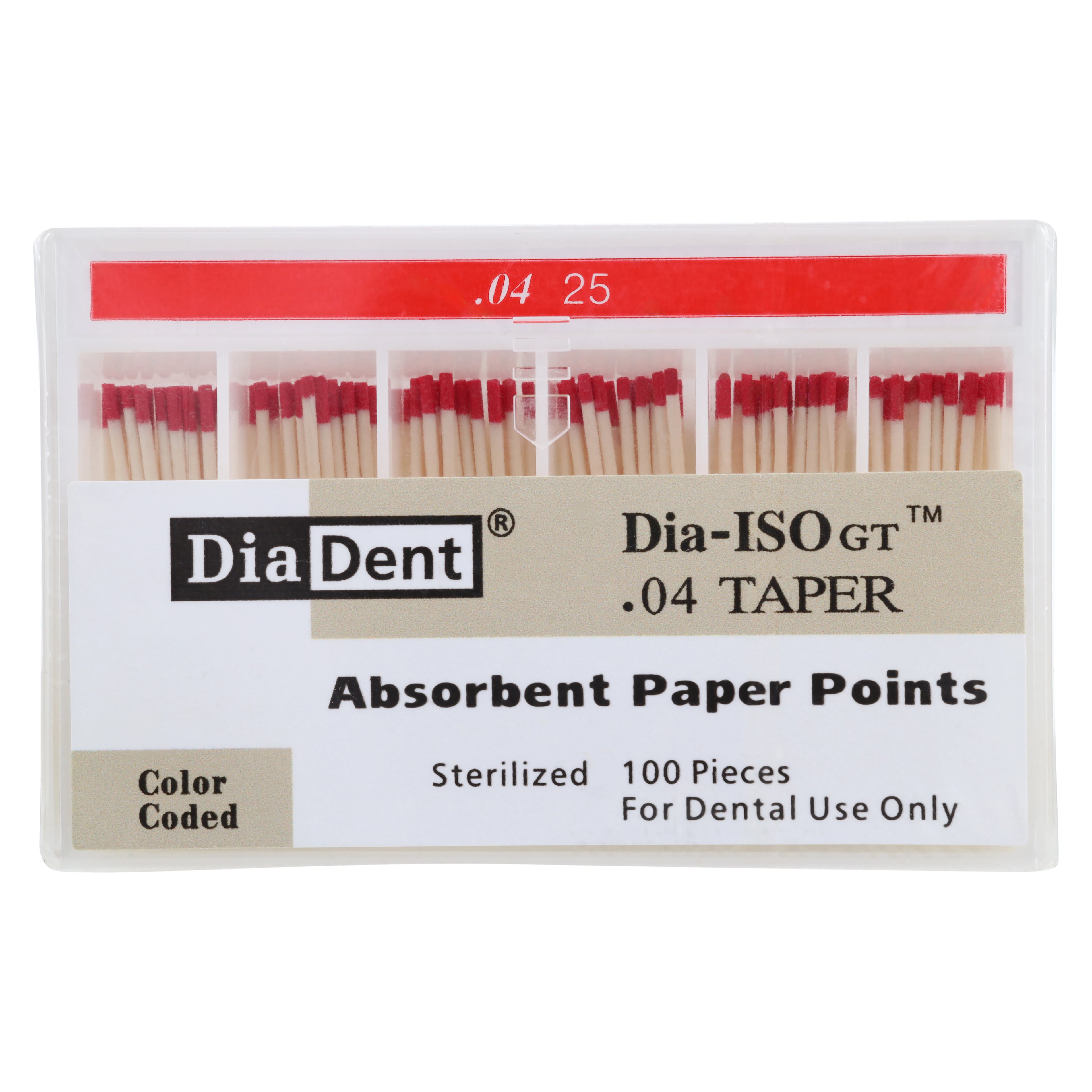 DiaDent Dia-ISO GT Absorbent Paper Points, .04 Taper, ISO Size #25, Red, 100/Pk, 210-S605