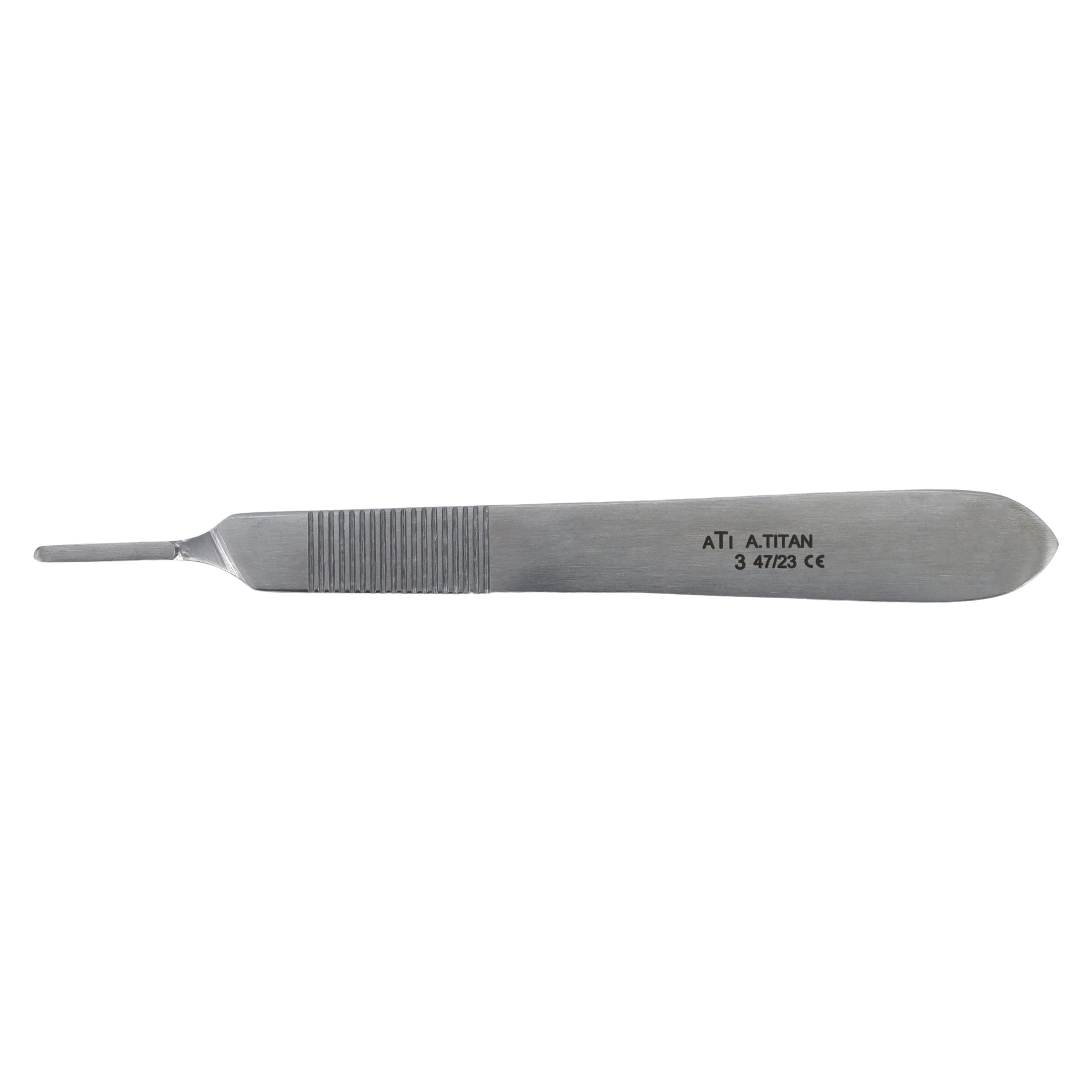 A Titan Instruments Bard-Parker Style Scalpel Handle #3, Stainless Steel, Fits Blades #10-15, 1 Each