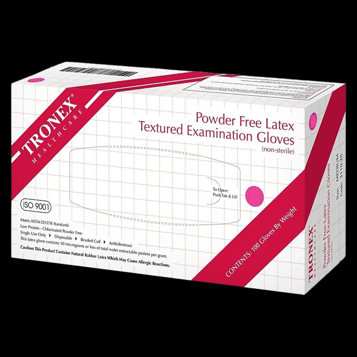 Tronex® Latex Exam Gloves, Powder Free, Textured, Non-Sterile, Large, Beige, 100/Box, Case of 10 Boxes