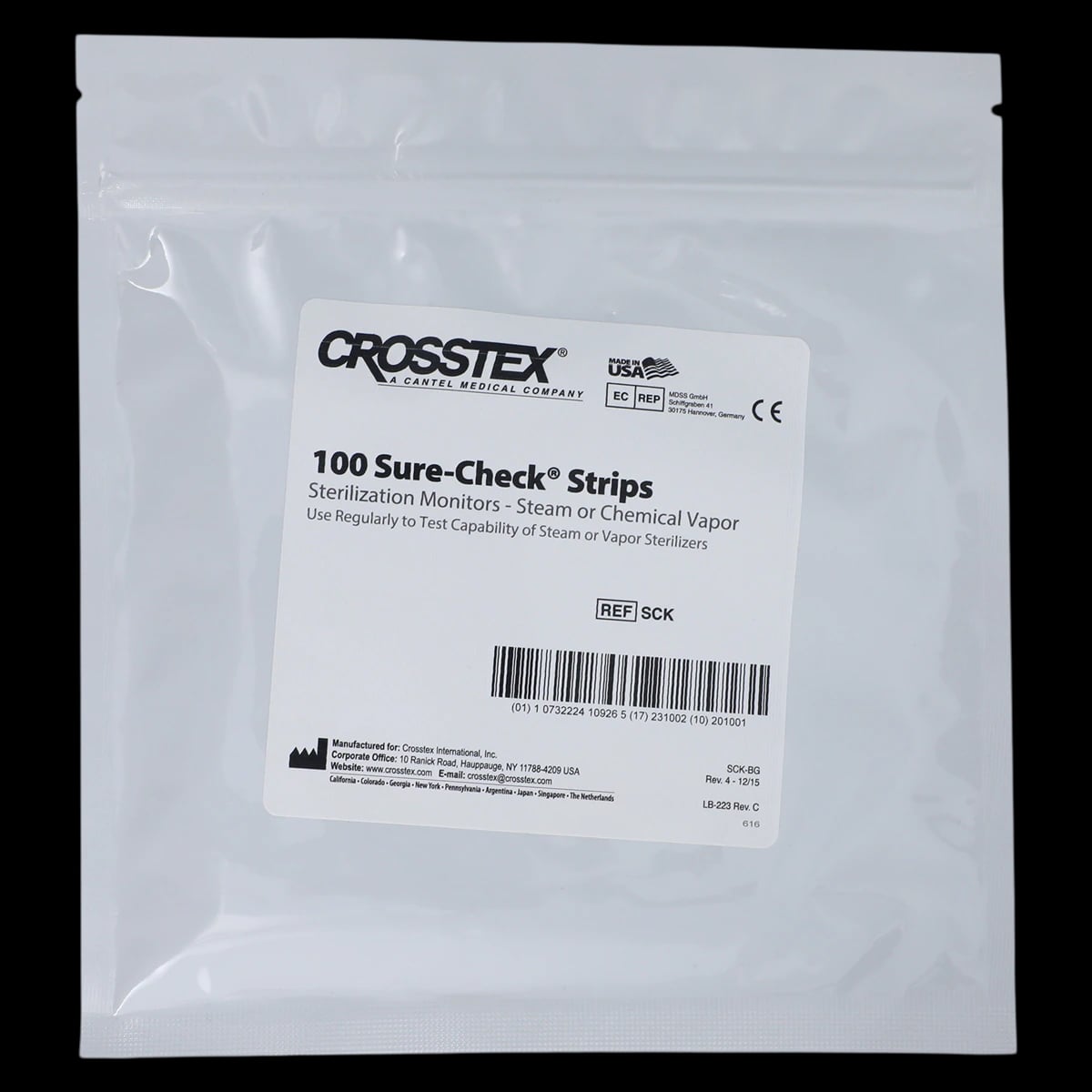 Crosstex Sure-Check Class 4 Steam/Chemical Vapor Indicator Strips, 3.75" x 0.625", White, 100/Box, SCK