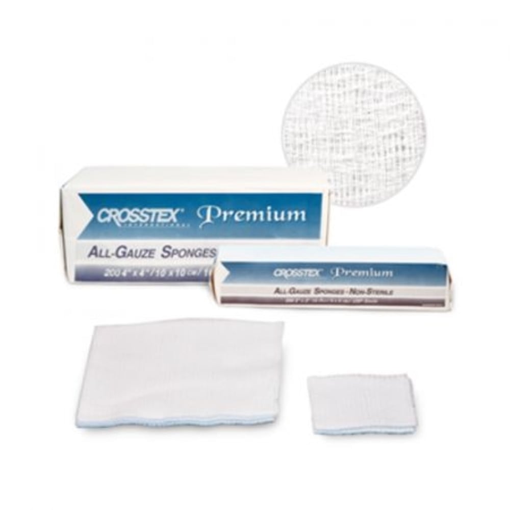 Crosstex All-Gauze Cotton Gauze Sponge, 4" x 4", 16 Ply, Non-Sterile, Square, 200/Box