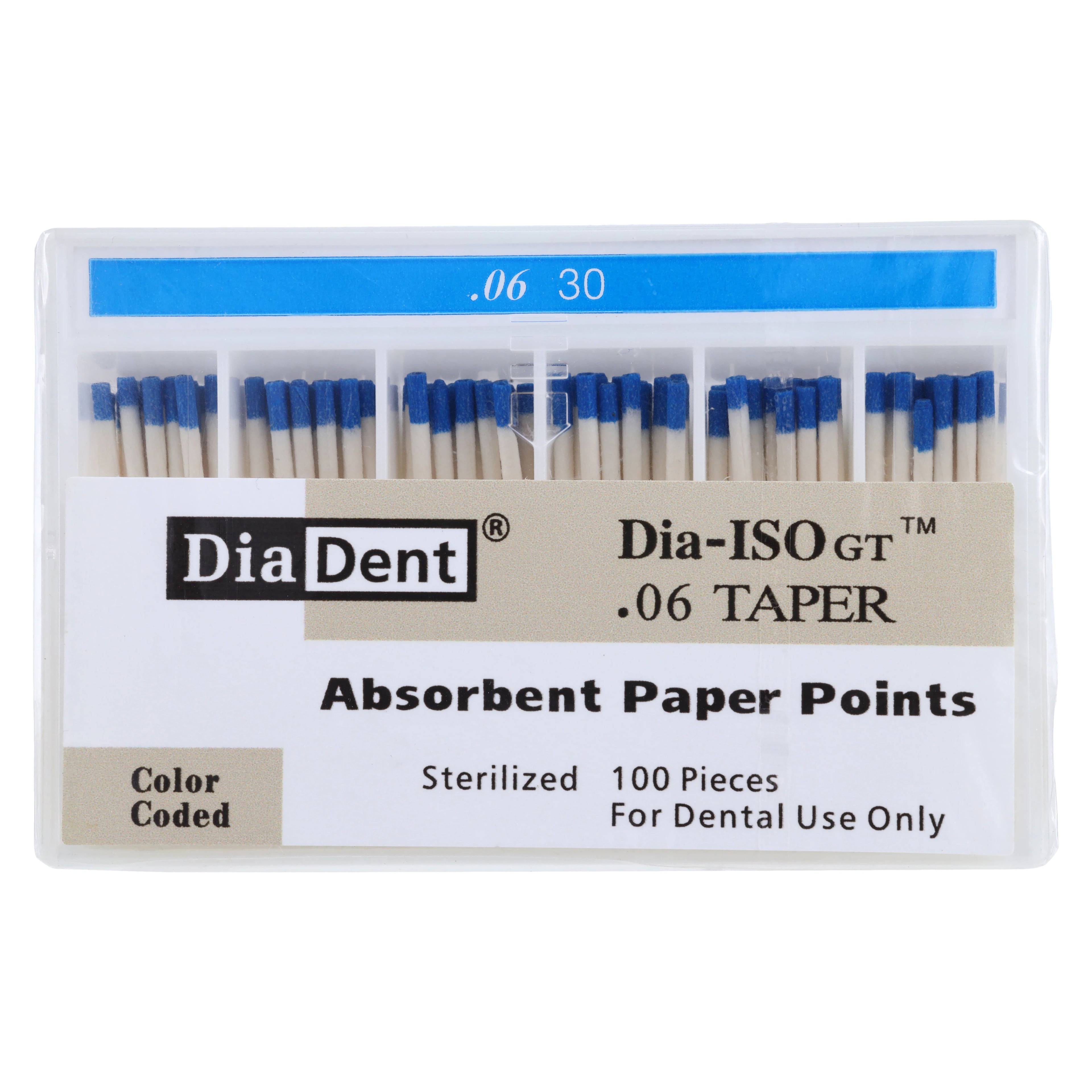 DiaDent Dia-ISO GT Absorbent Paper Points, .06 Taper, ISO #30, Blue, 100/Box