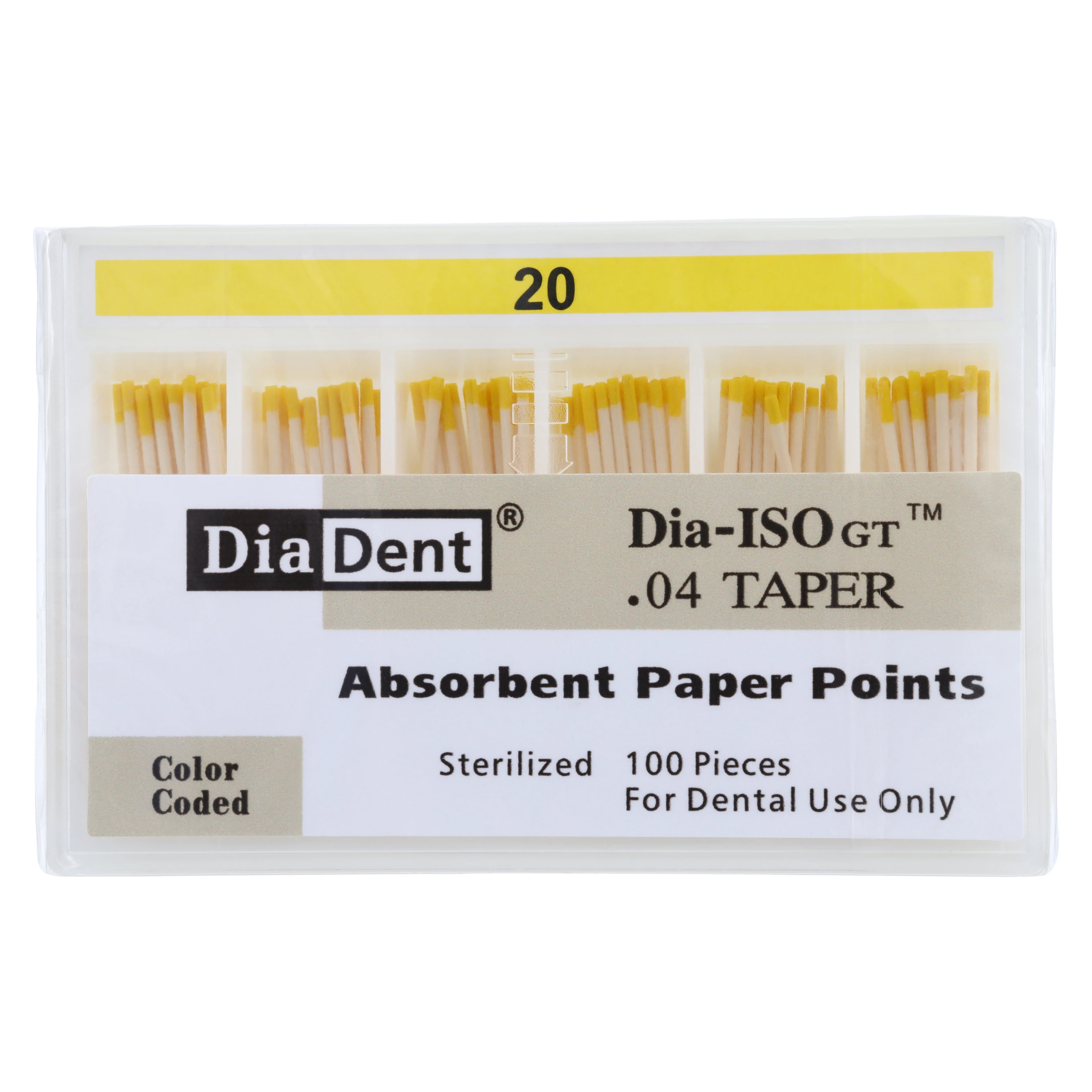 DiaDent Dia-ISO GT Absorbent Paper Points, .04 Taper, #20, Yellow, 100/Box