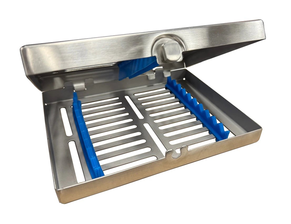 A. Titan Instruments Stainless Steel Sterilization Cassette for 10 Instruments, 8"L x 5.75"W x 1.2"H, 1/Pk