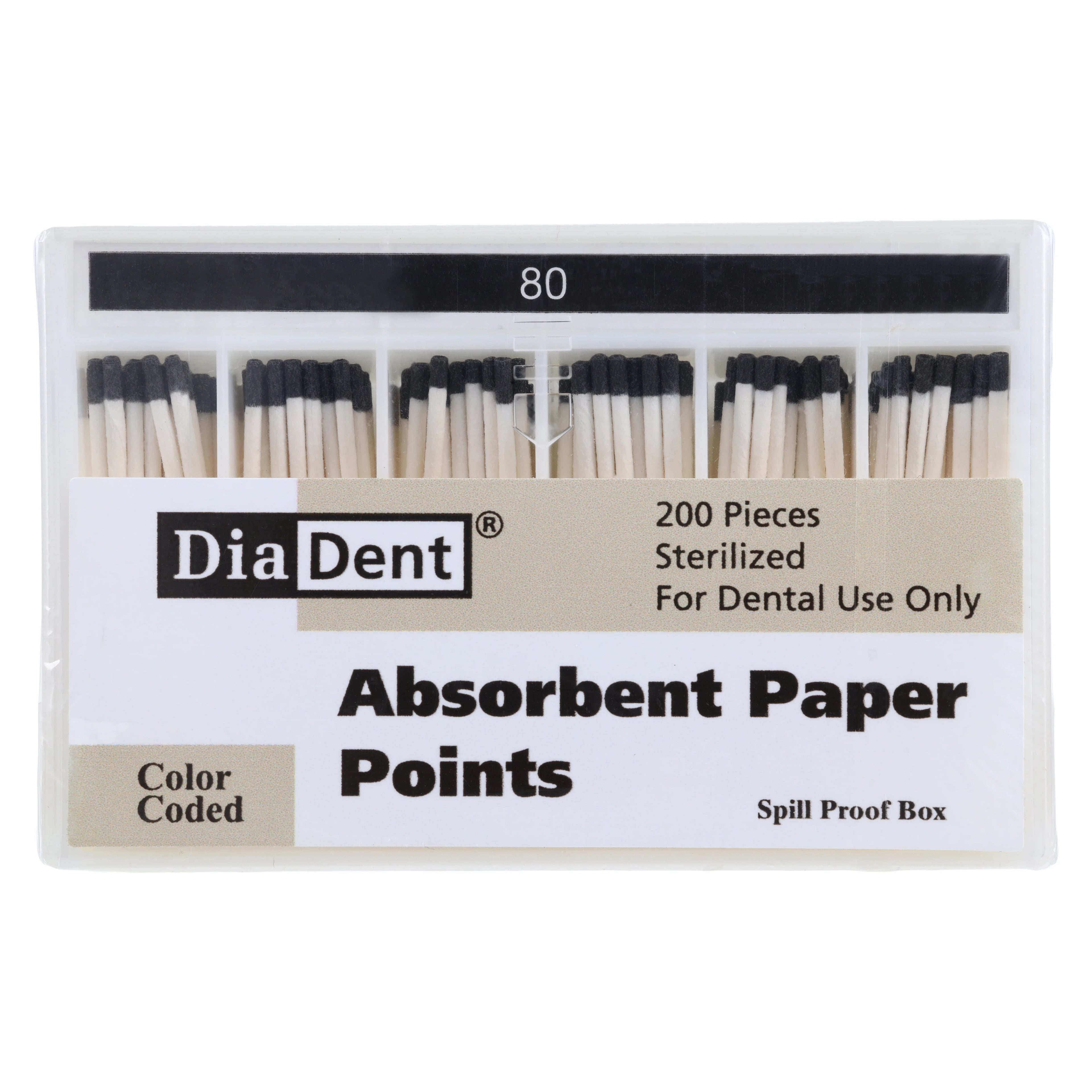DiaDent Absorbent Paper Points, Non-Marked, .02 Taper, ISO Size #80, Slide Package, 200/Box