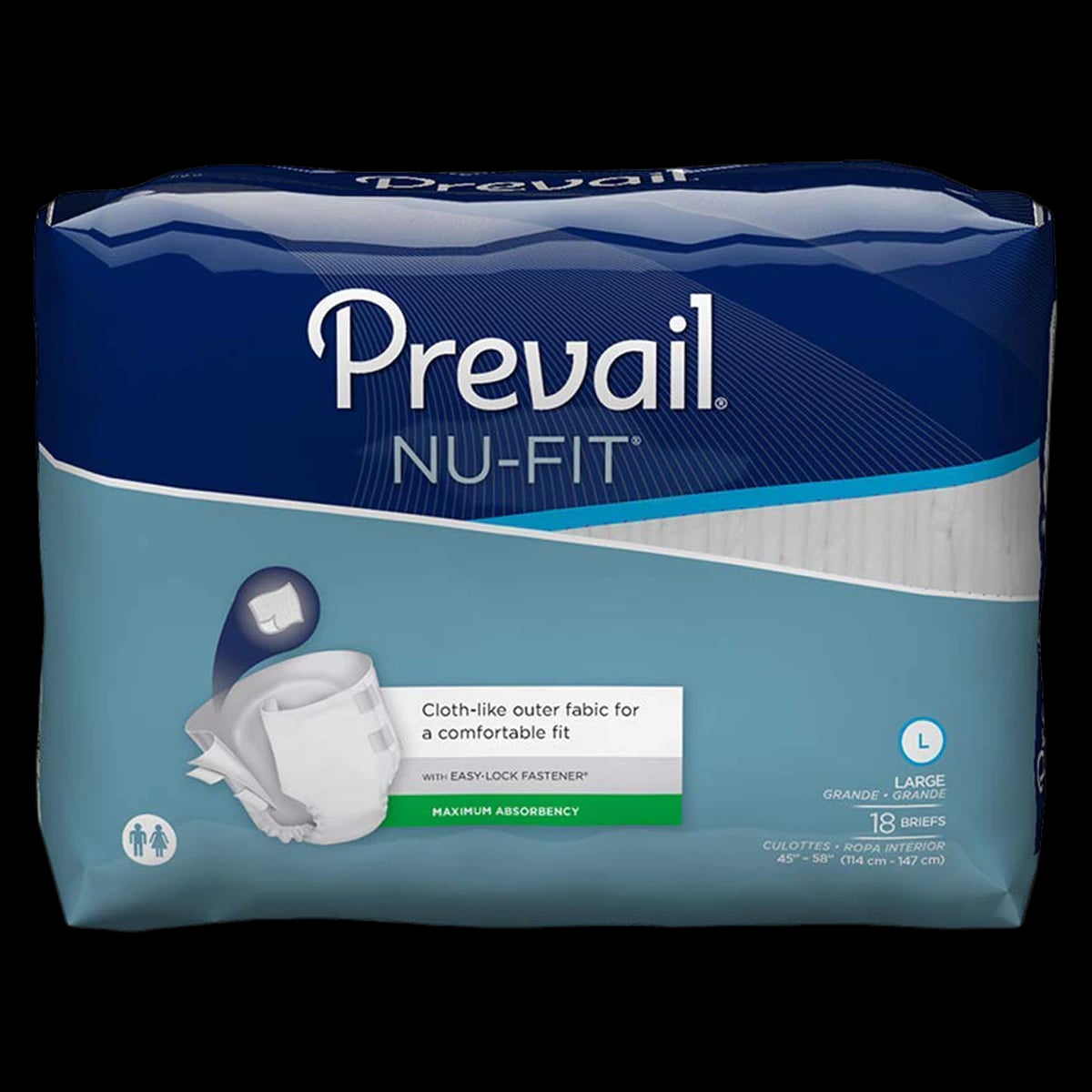 Nu-Fit Adult Incontinence Brief, Unisex, Large, Heavy Absorbency, Blue, 45-58" Waist, 72/Case