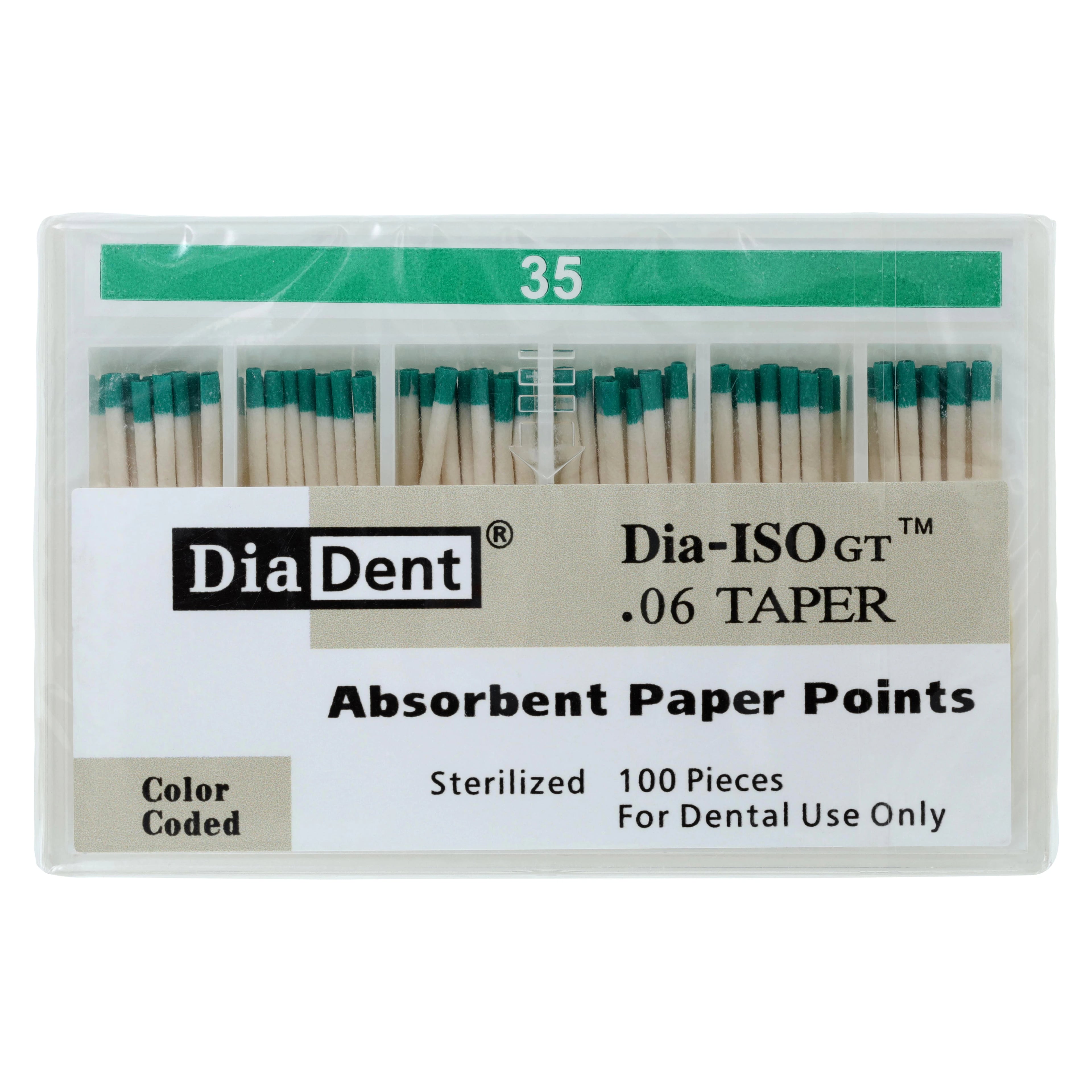 DiaDent Dia-ISO GT Absorbent Paper Points, .06 Taper, ISO #35, Green, 100/Box