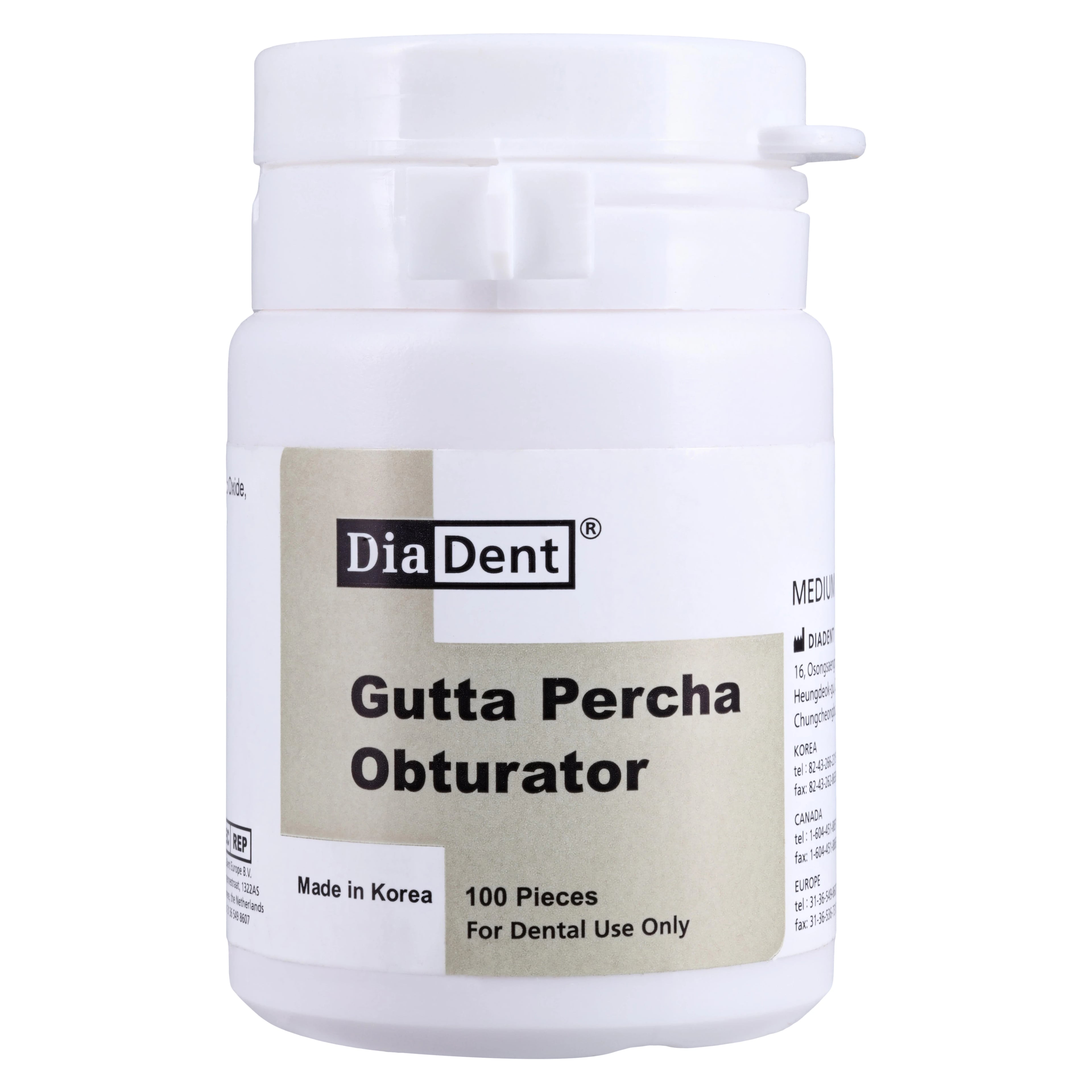 Diadent Gutta Percha Obturator Pellets, Medium Type, 2.5 mm x 15 mm, Pink, 100/Bottle, 181-101
