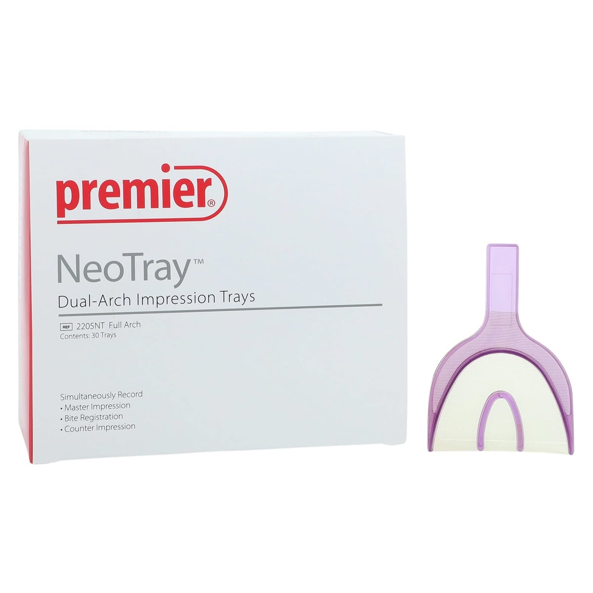 Premier NeoTray Full Arch Triple Bite Impression Trays, Rigid KR Plastic with Gold Mesh, 30/Box, 2205NT