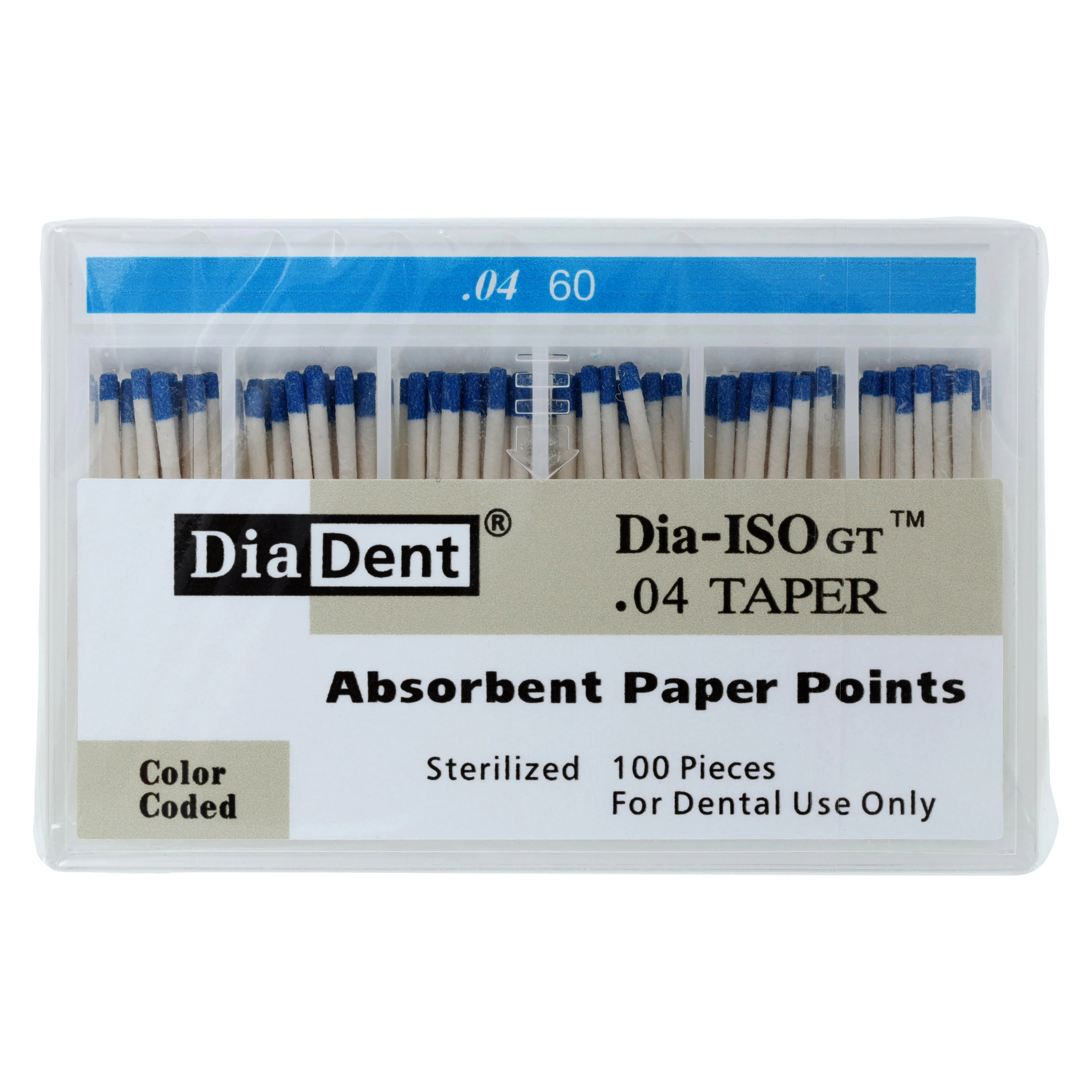 DiaDent Dia-ISO GT Absorbent Paper Points, 0.04 Taper, ISO #60, Blue, 100/Box