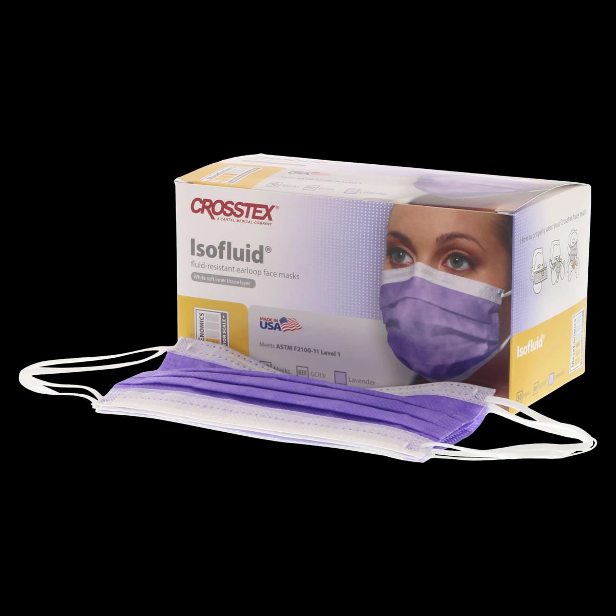 Crosstex Isofluid Earloop Face Mask, ASTM Level 1, Lavender, 50/Box, GCILV