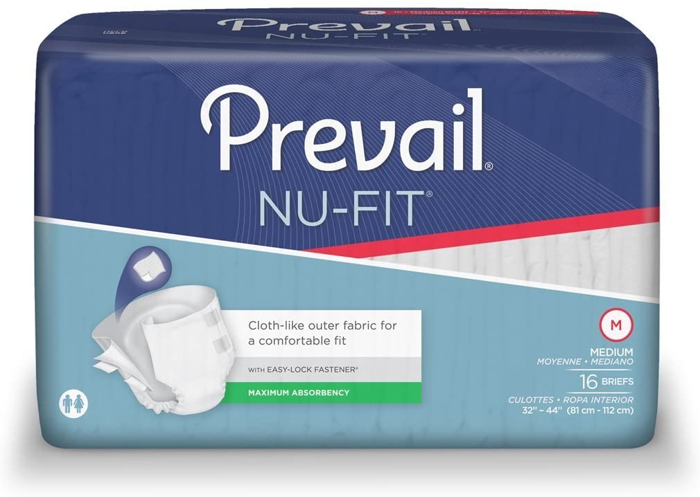 Nu-Fit Adult Incontinence Brief, Unisex, Medium, Heavy Absorbency, White, 32-44" Waist, 96/Case