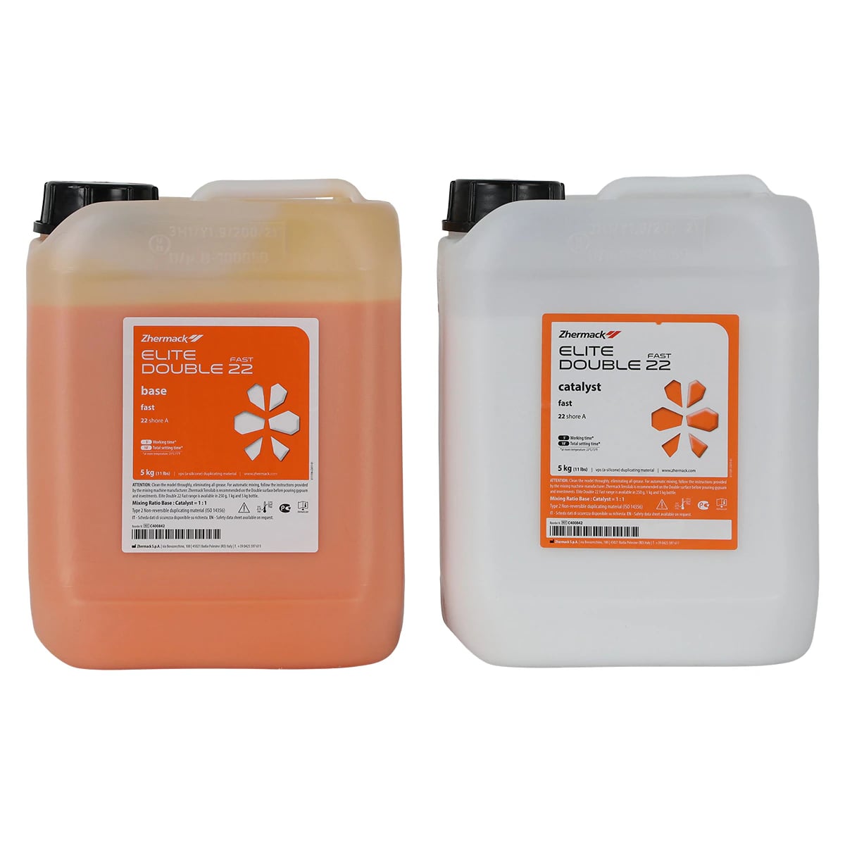 Zhermack Elite Double 22 Fast Duplicating Silicone, 2 x 5 kg Eco Pack (Orange, 22 lb/Bottle)