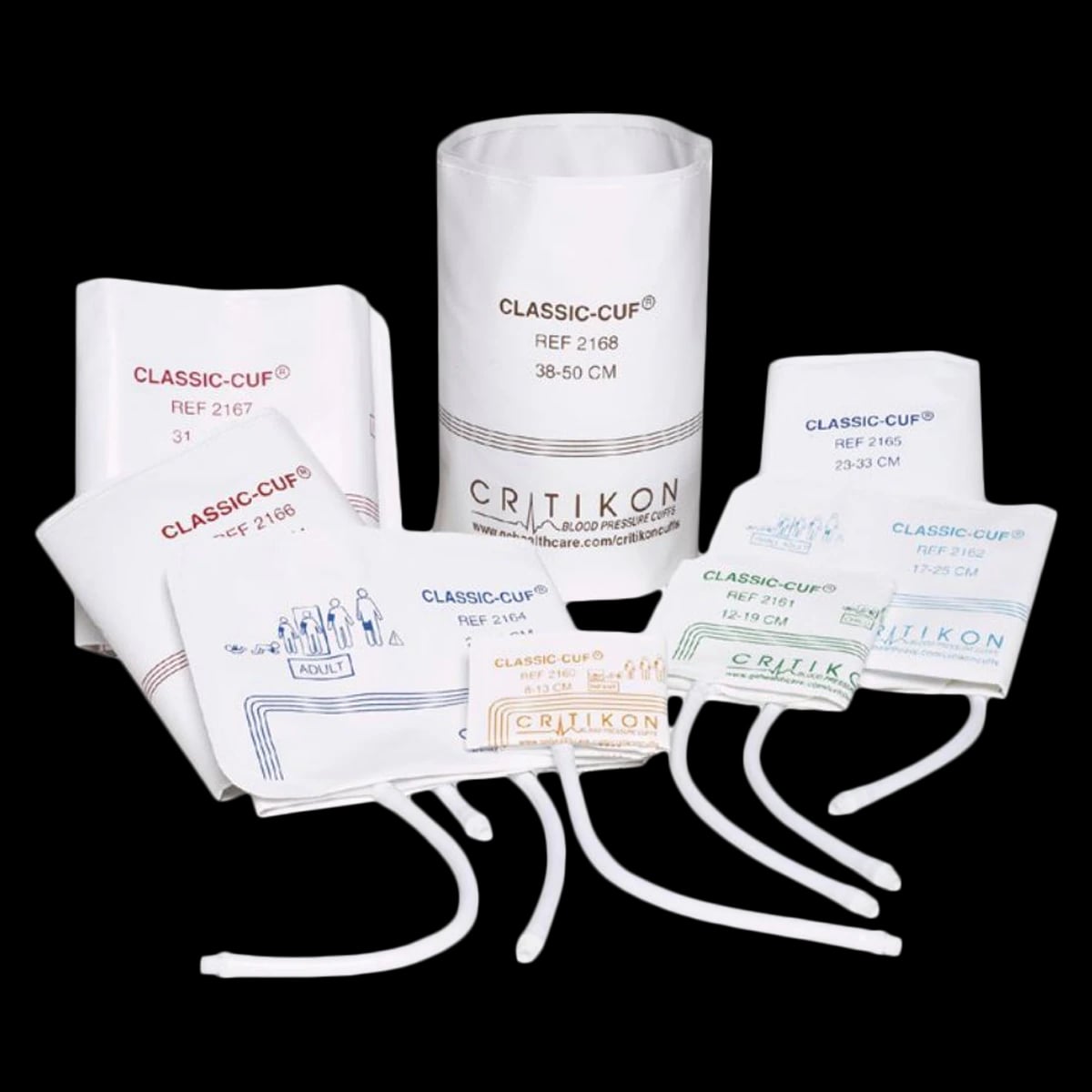 Critikon Classic-Cuf Blood Pressure Cuff, Neonatal, Sizes 1/2/3/4/5, White, Latex-Free, 20/Box