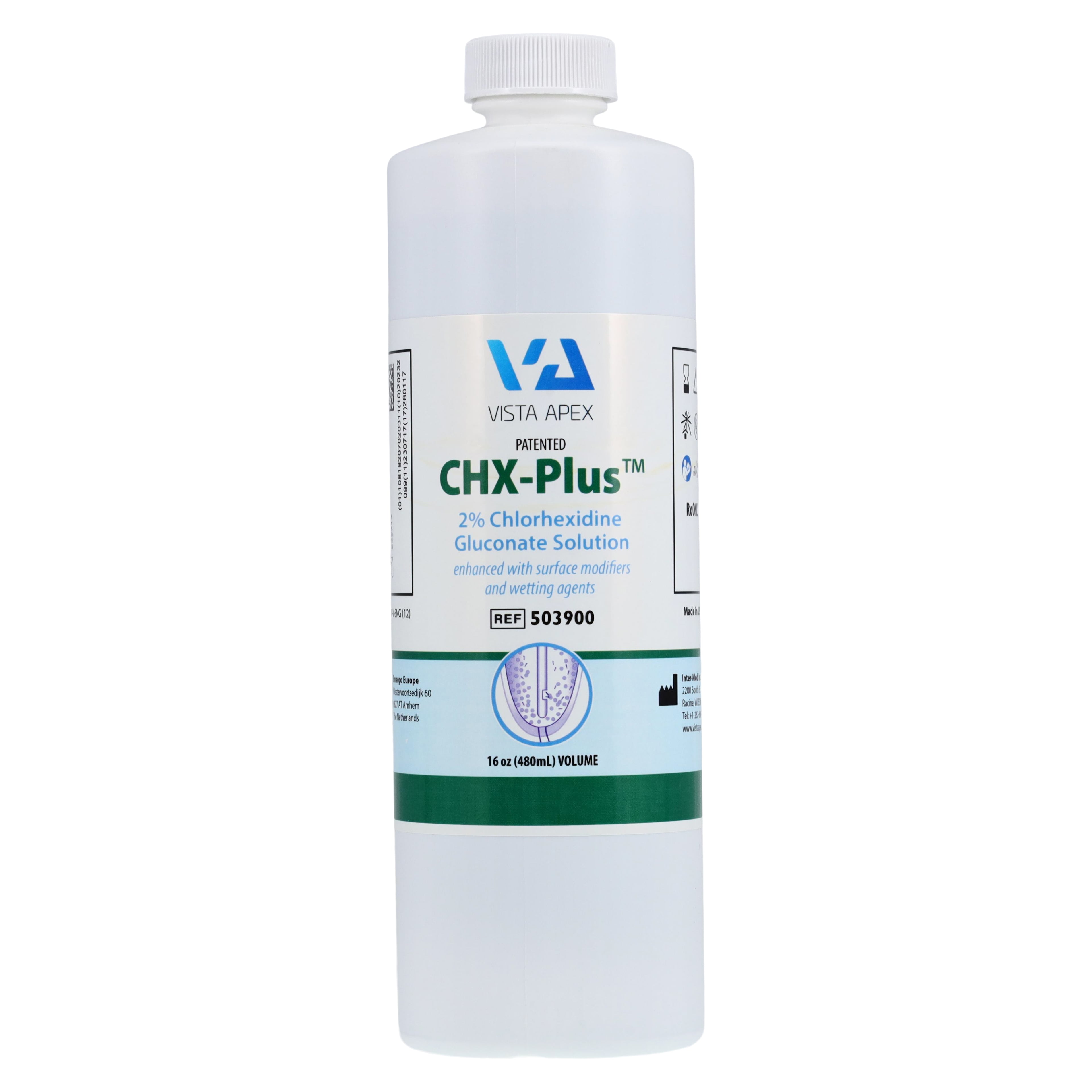 Vista Apex CHX-Plus 2% Chlorhexidine Gluconate Solution, 16 oz (480 mL) Bottle, 503900