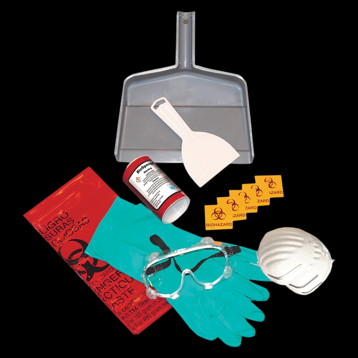 Biological Spill Kit, BioSponge Powder, 6 oz, Complete Kit with Gloves, Goggles, Masks, Scooper, Disposal Bags, BISK