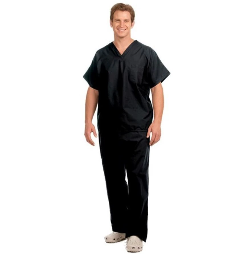 Fashion Seal Healthcare® Unisex Fashion Scrub Shirt, 65/35 Fashion Poplin®, V-Neck, 1 Pocket, Short Sleeve, Black, Extra Small