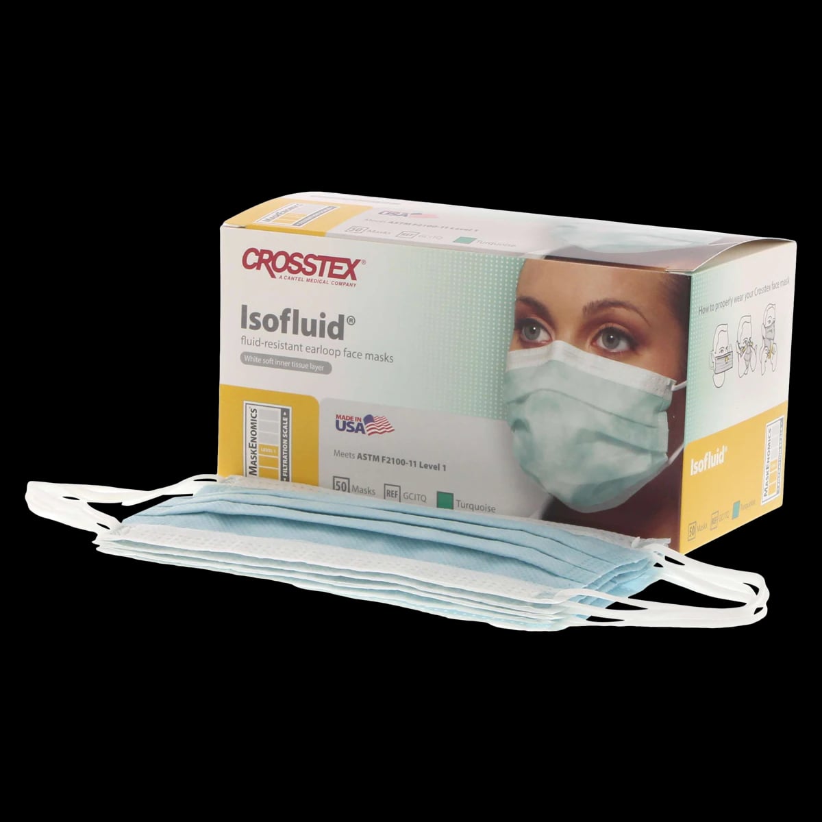 Isofluid™ Surgical Face Mask, ASTM Level 1, Earloop, Turquoise, 50/Box, GCITQ