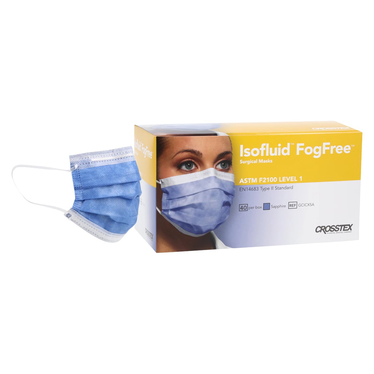 Isofluid FogFree™ Surgical Face Mask, ASTM Level 1, Earloop, Sapphire, Box of 40, GCICXS