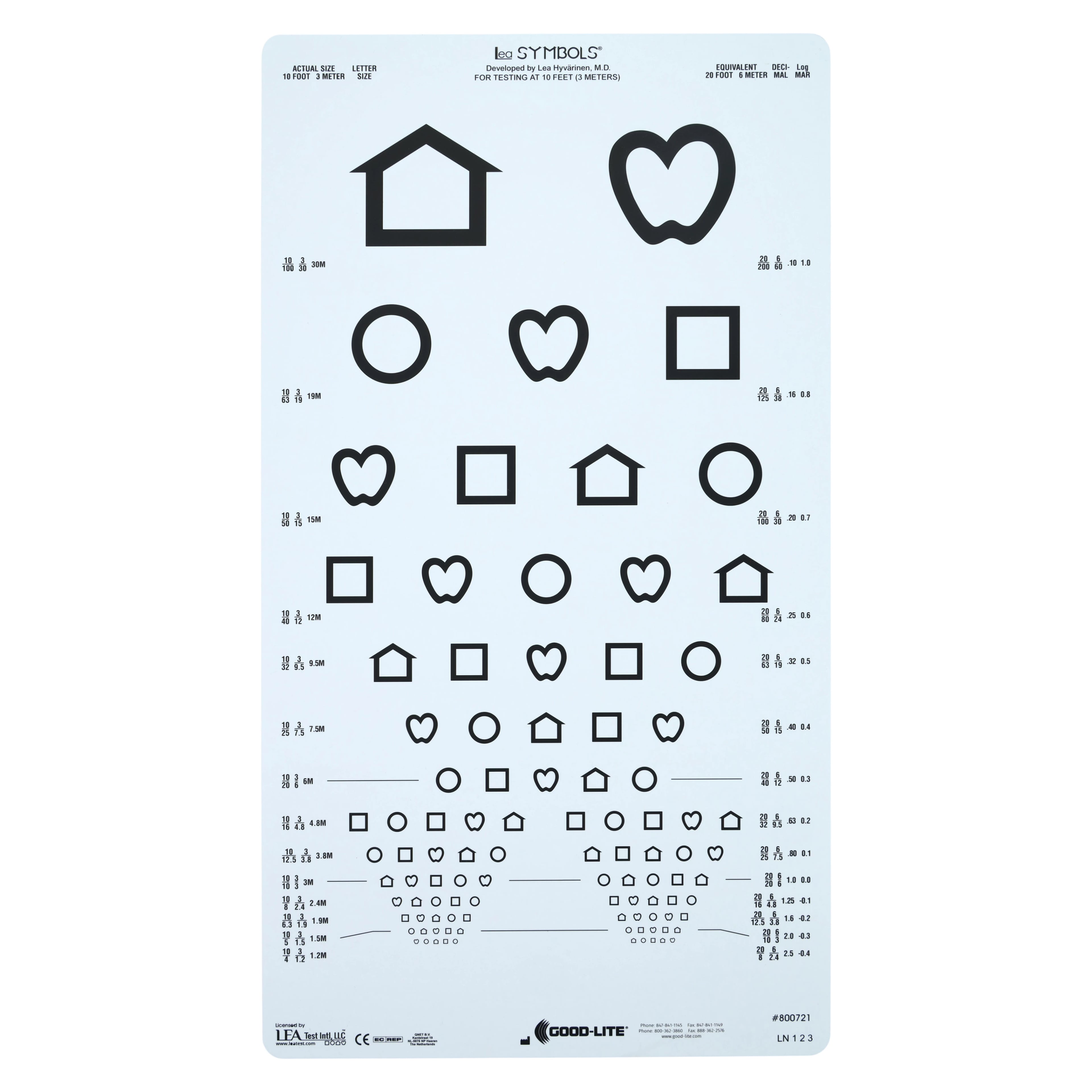 Good-Lite Kindergarten Lea Eye Chart, 10 ft Testing Distance, Each
