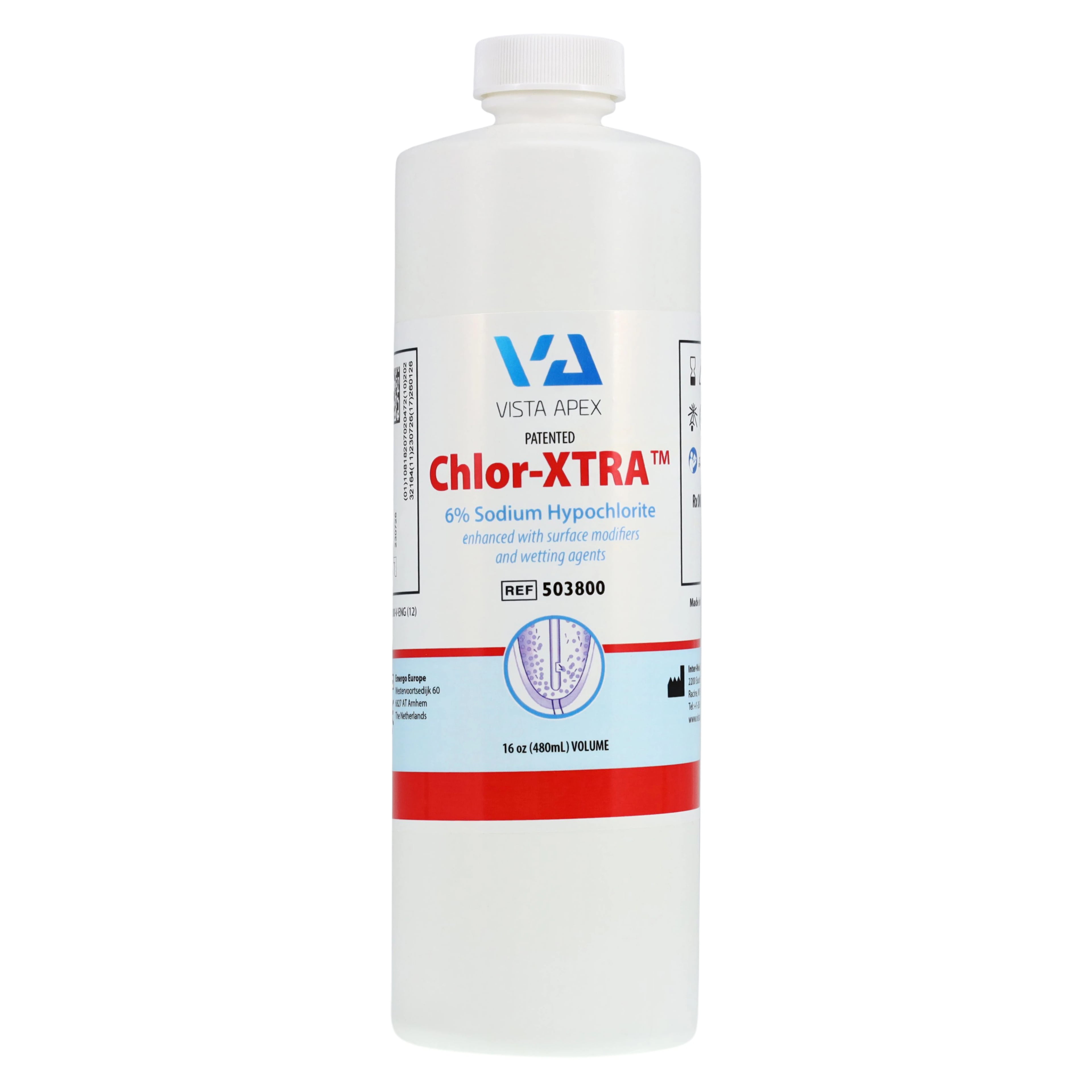 Chlor-XTRA Root Canal Prep Solution, 6% Sodium Hypochlorite, 16 oz Bottle with Luer Lock Cap, 503800