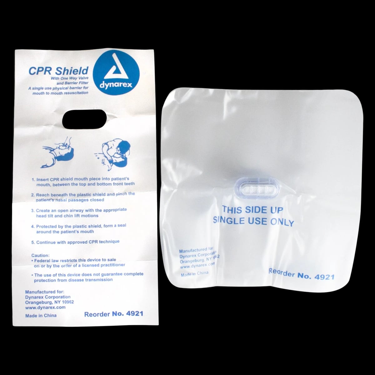 Dynarex CPR Face Shield Barrier with One-Way Valve, Clear, Disposable, Infant/Child/Adult, 100/Case
