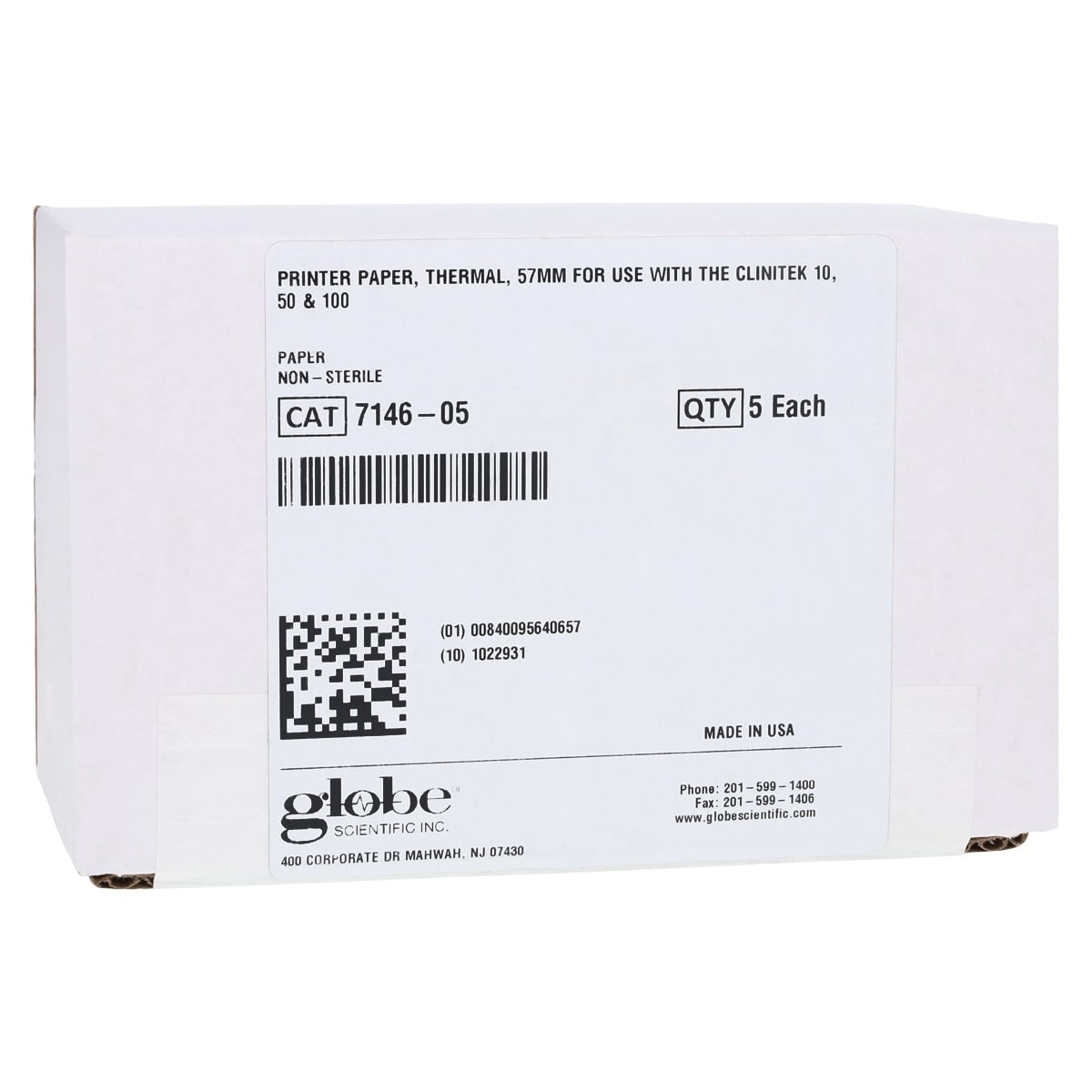 Clinitek 100 Printer Paper, Thermal, 58mm x 45mm x 80 ft, 5 Rolls/Box