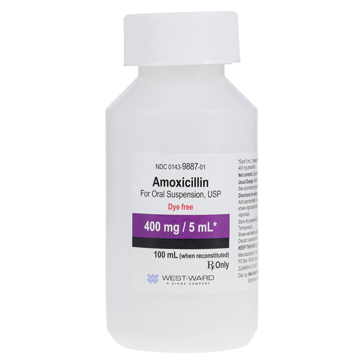Amoxicillin Oral Suspension 400mg/5mL, Dye Free, Tutti-Frutti, 100mL Bottle