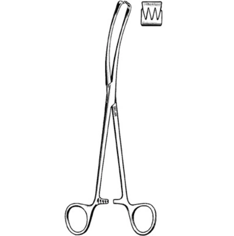 Sklar Vulsellum Forceps, 3x4 Teeth, Curved Sideways, 9"