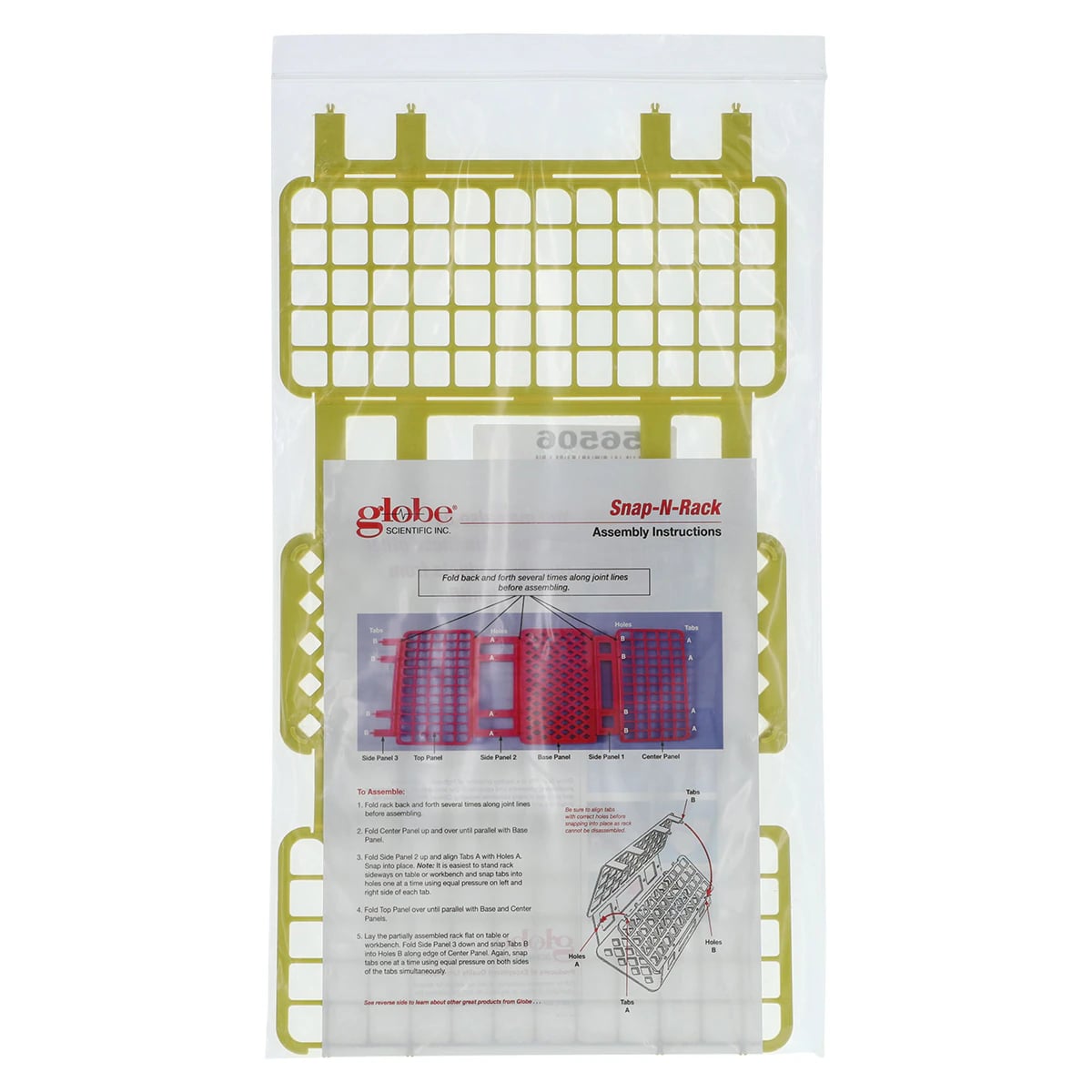 Globe Scientific Snap-N-Rack Test Tube Rack, Polypropylene, 16-17mm, 60-Place, Yellow, Autoclavable, Each