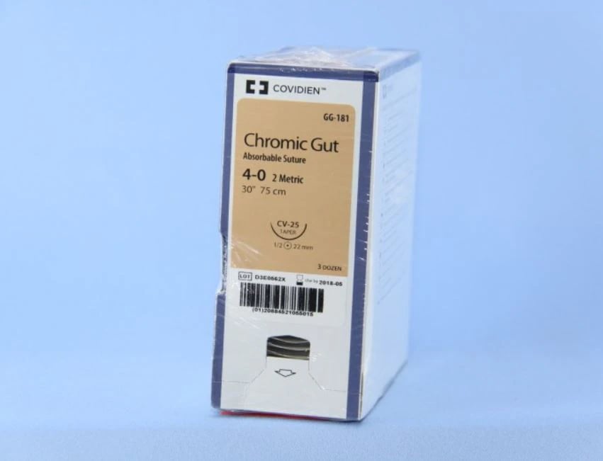Surgigut Chromic Gut Suture, 4-0, 30", CV-25, Taper Point 1/2 Circle Needle 22mm, Undyed, 36/Case