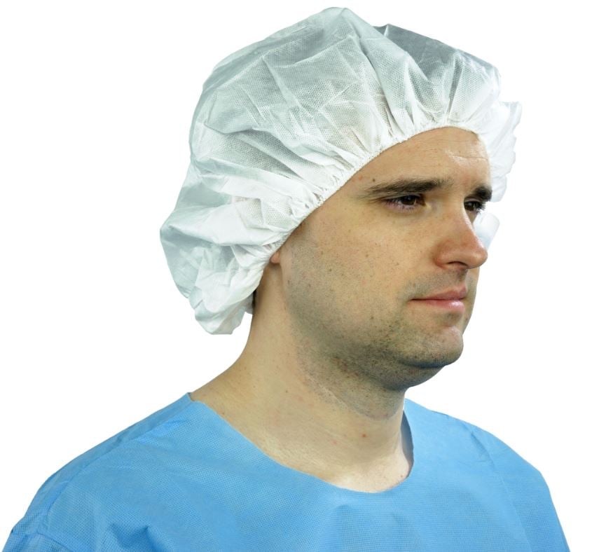 O & M Halyard White Tri-Layer Bouffant Cap, Large, Latex-Free, 300/Case