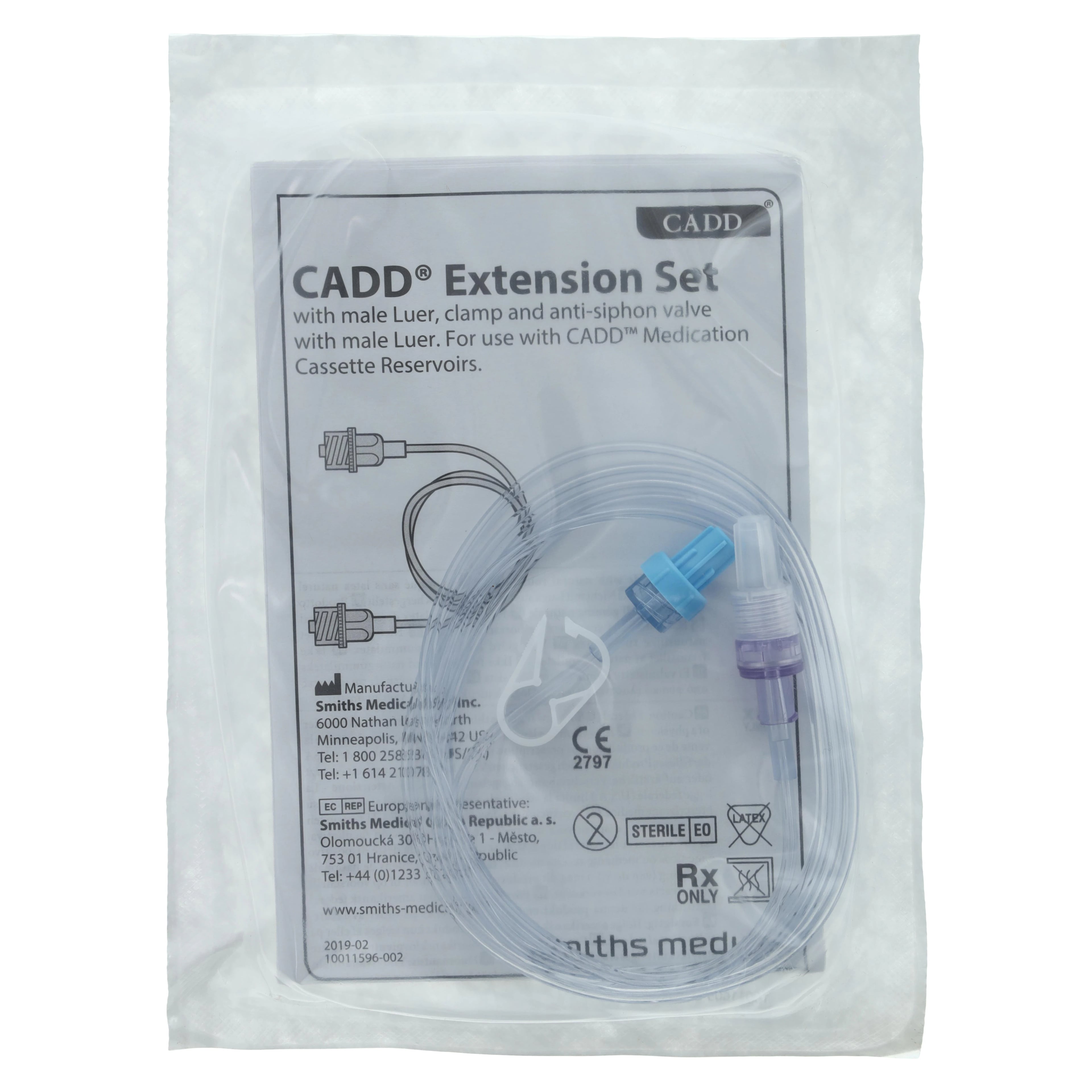 CADD IV Extension Set, 60", Male/Male Luer, Clamp, Anti-Siphon Valve, Sterile, 50/Box