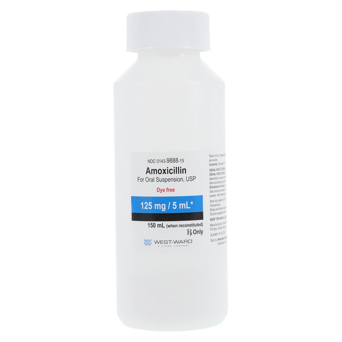 Amoxicillin Oral Suspension, 125mg/5mL, Dye Free, Tutti-Frutti, 150mL Bottle