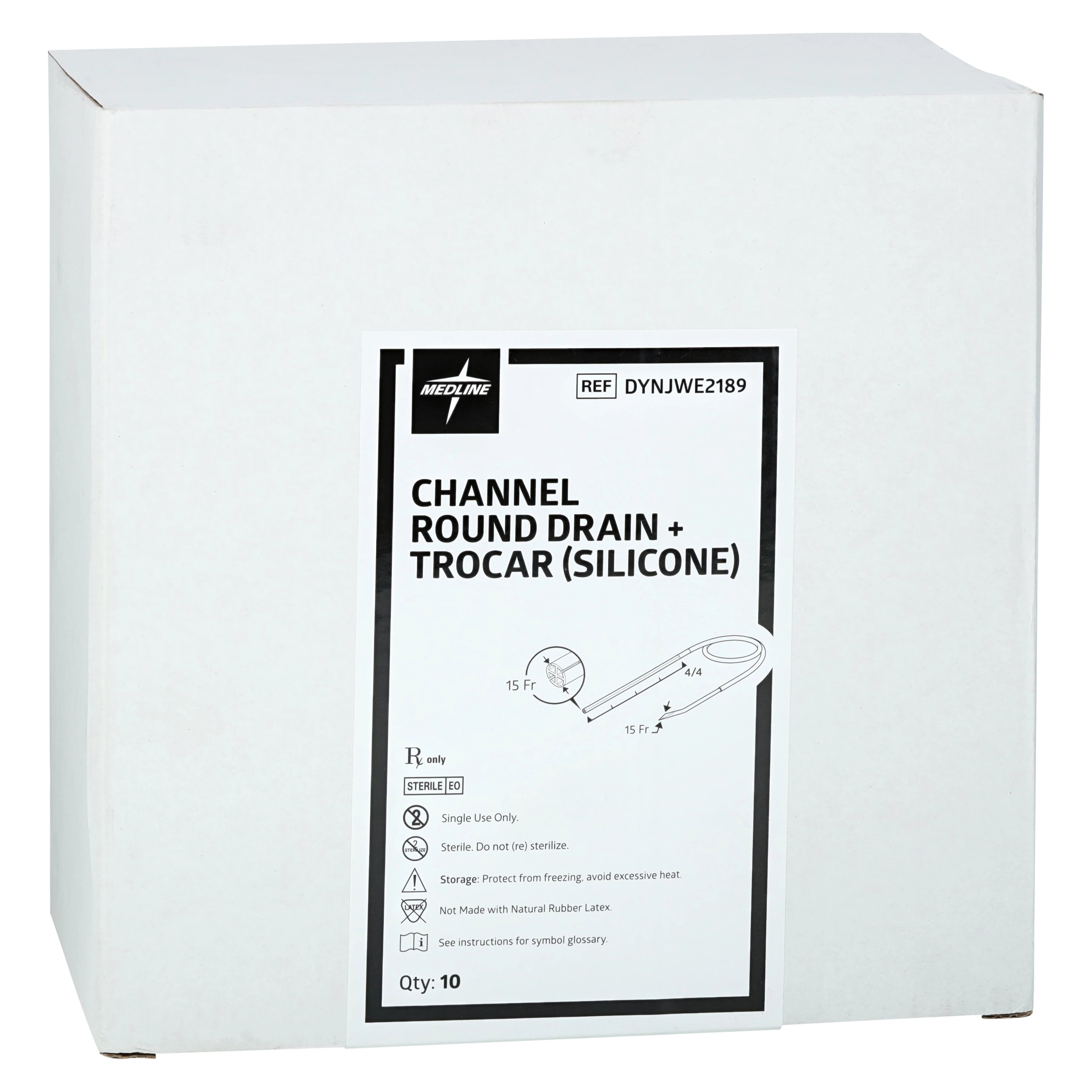 Medline Silicone Wound Drain, 15Fr, Round Tip, 4-Channel Full Fluted, 3/16"