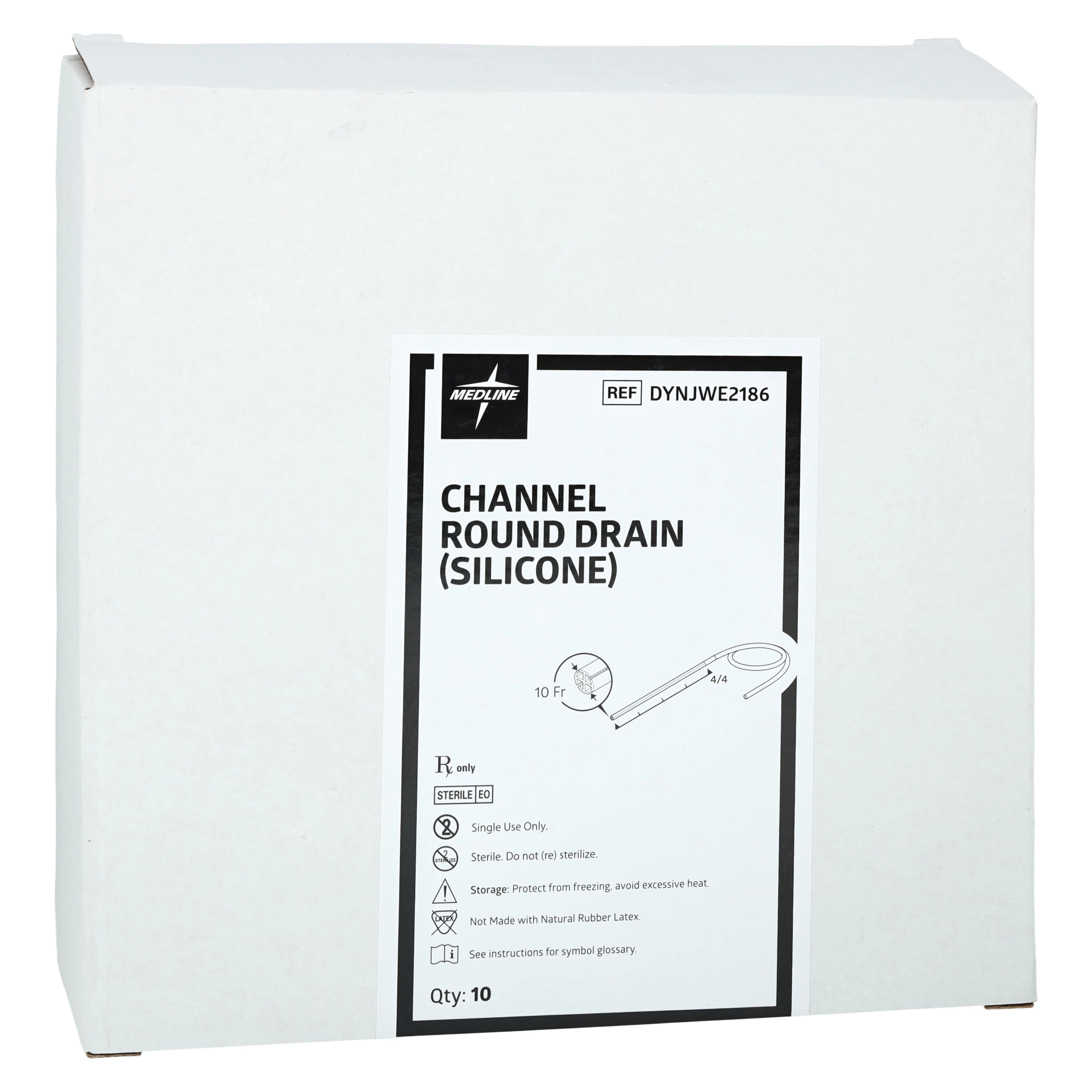 Medline Silicone Wound Drain, 10 Fr, Round Tip, 4-Channel Full Fluted, 1/8"