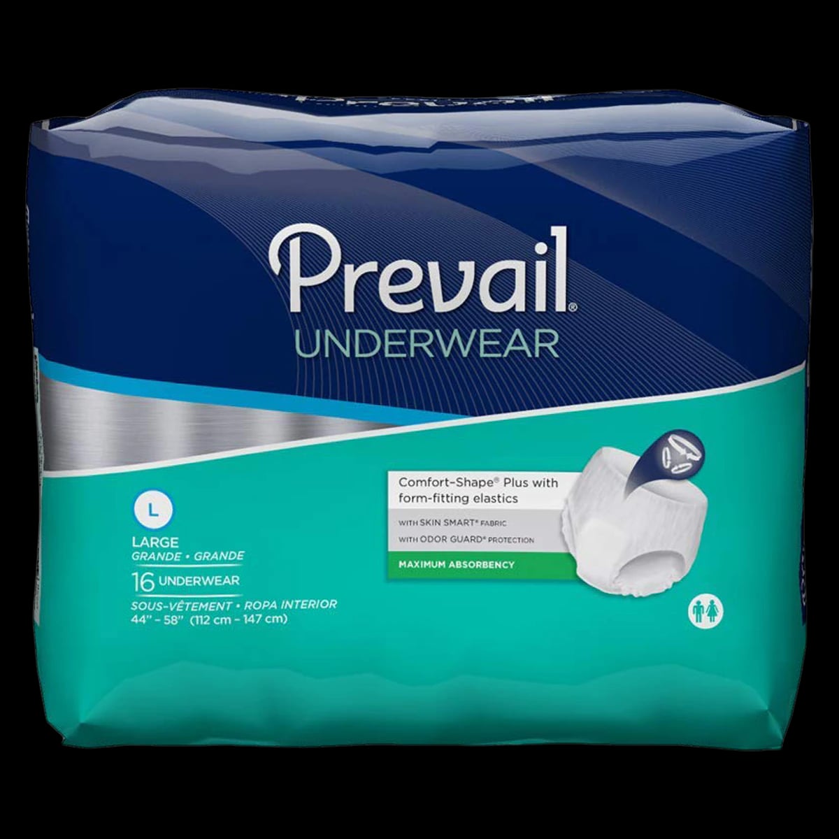 Prevail SuperAbsorb Incontinence Underwear, Unisex, Heavy Absorbency, Size Large (44-58"), White, 64/Case