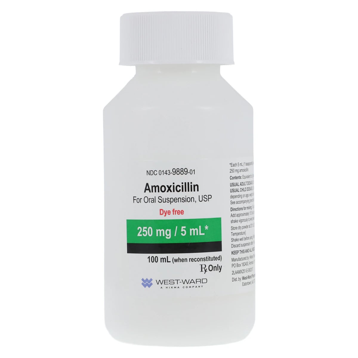 Amoxicillin Oral Suspension, Dye Free, 250mg/5mL, Tutti-Frutti, 100mL Bottle