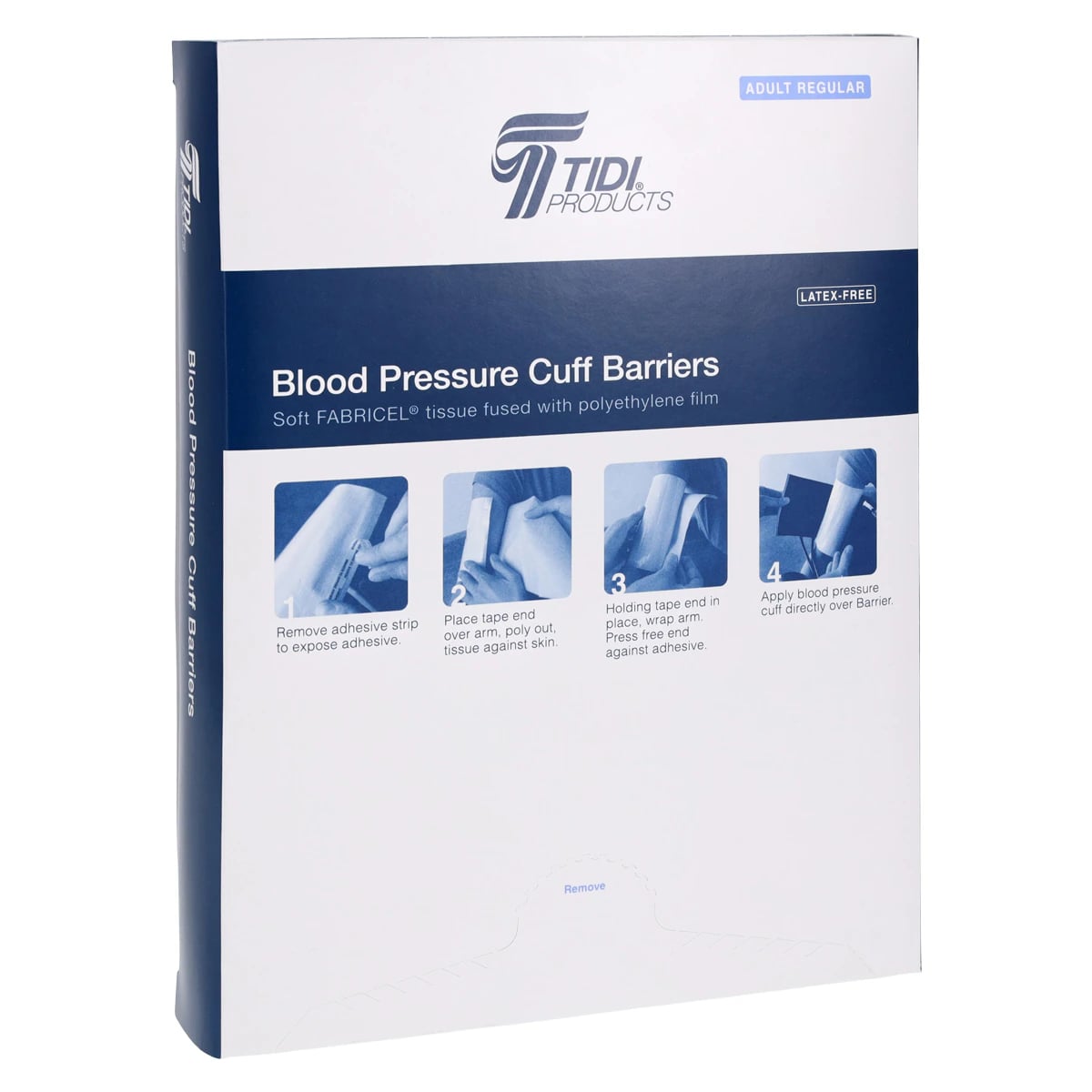 Tidi Products Blood Pressure Cuff Barrier, Fluid Resistant, Latex-Free, Disposable, 18.8 in x 6.75 in, Fabricel/Poly Film, White, 50/Box
