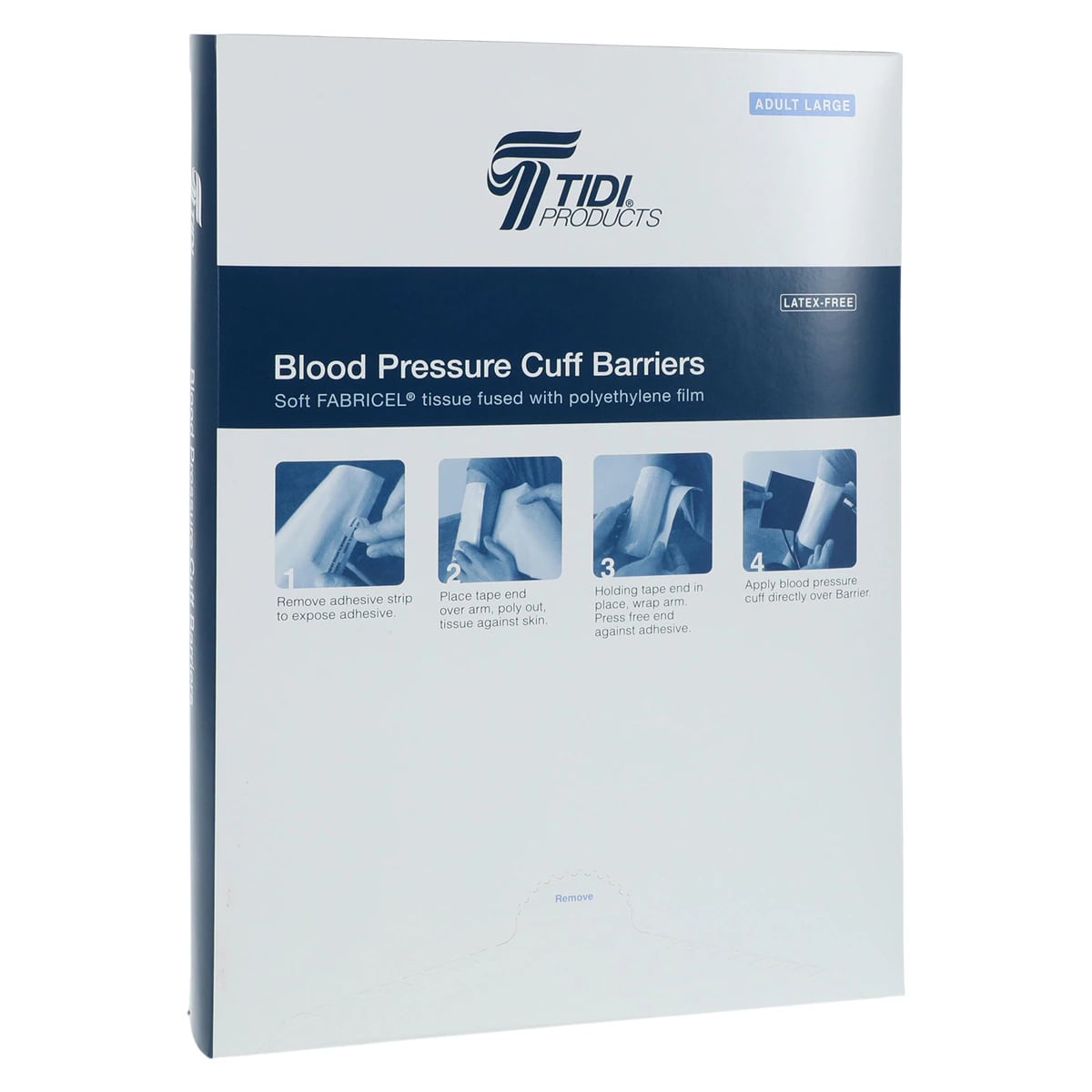 Blood Pressure Cuff Barrier, Large, 22.5 in x 8 in, Latex-Free, Fabricel/Poly Film, White, 50/Box