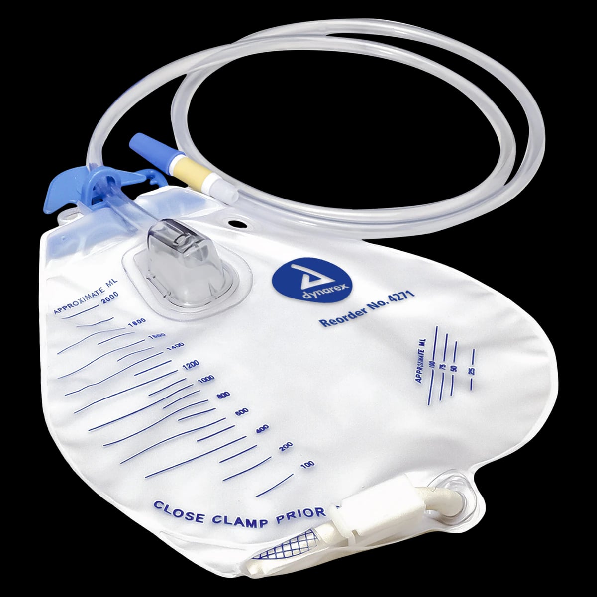 Dynarex Urinary Drainage Bag, 2000cc, Sterile, with Anti-Reflux Valve
