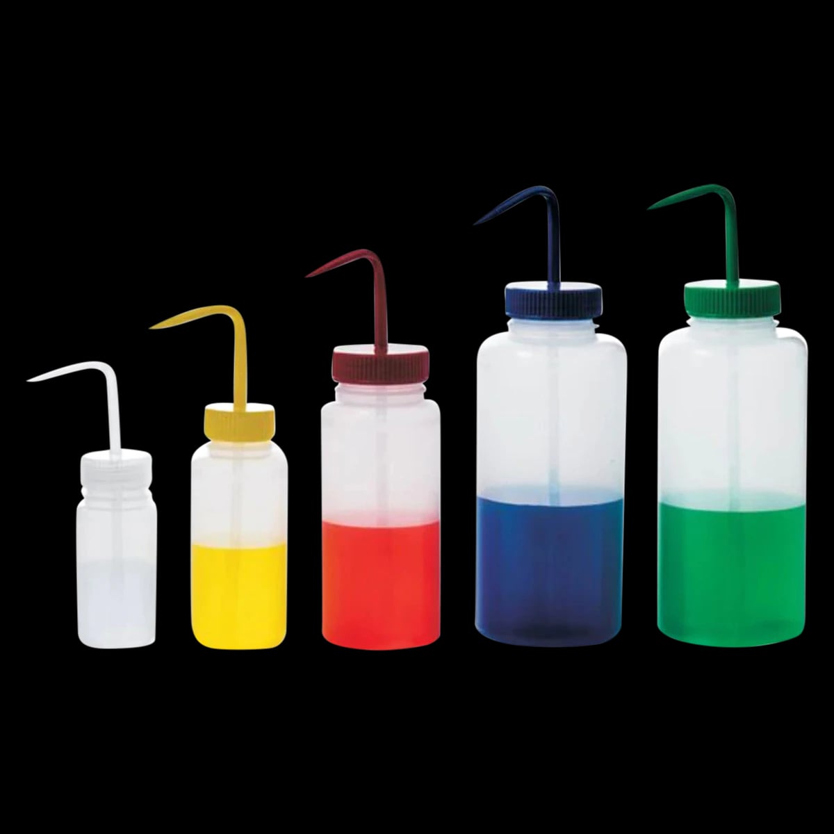 SP Scienceware Wide Mouth Wash Bottle, LDPE, Natural, 500mL, Color-Coded Closure, 6/Bag