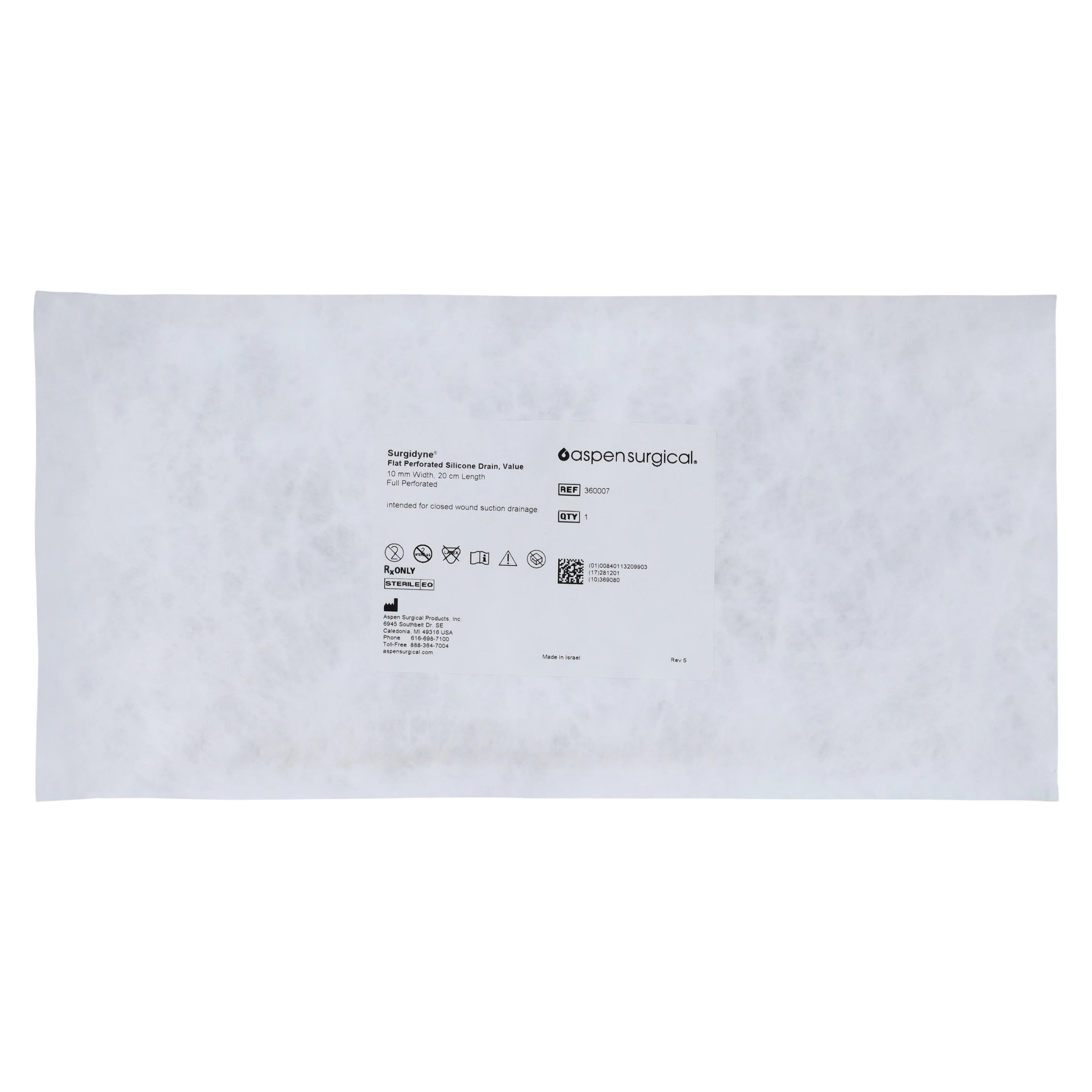 Surgidyne Silicone Wound Drain, Hubless Flat Tip, Full Perforated, 10mm x 20cm