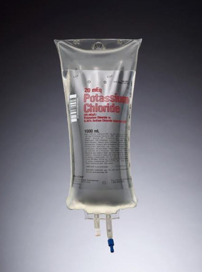 Potassium Chloride in 0.45% Sodium Chloride Injection, 20mEq, 1000mL IV Bag, 14/Case