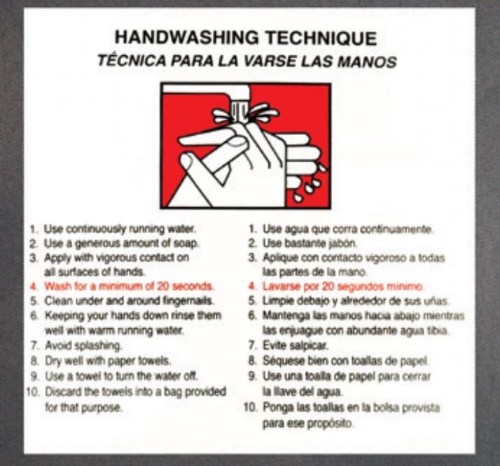 Handwashing Technique Bilingual Informational Label, 6" x 6", Adhesive, Pack of 2