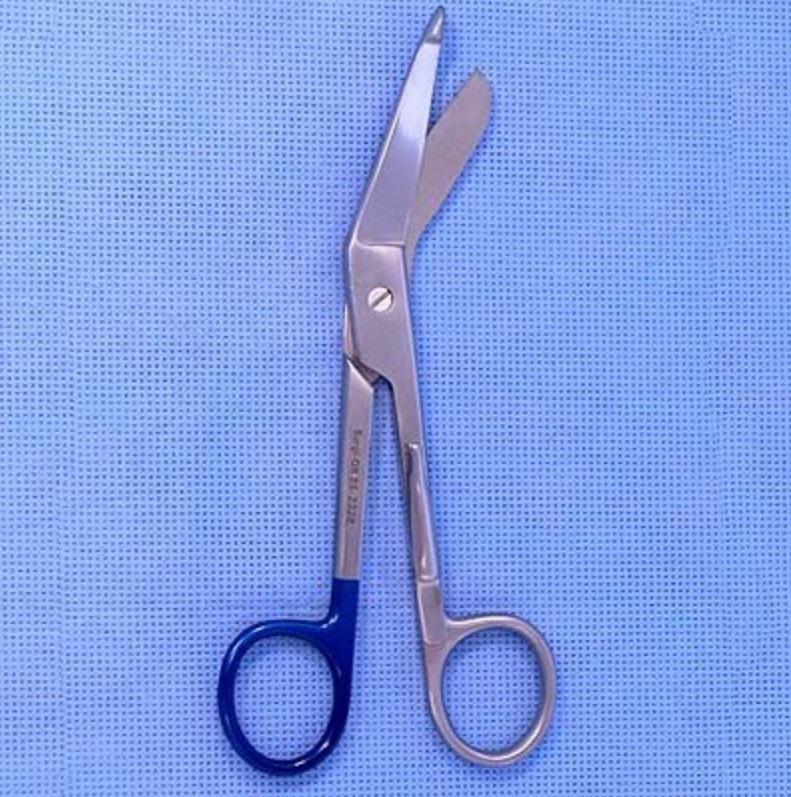 Sklar Surgi-OR Lister Bandage Scissors, Angled, 5-1/2", Stainless Steel, Blue Handle, Non-Sterile, Reusable, Each
