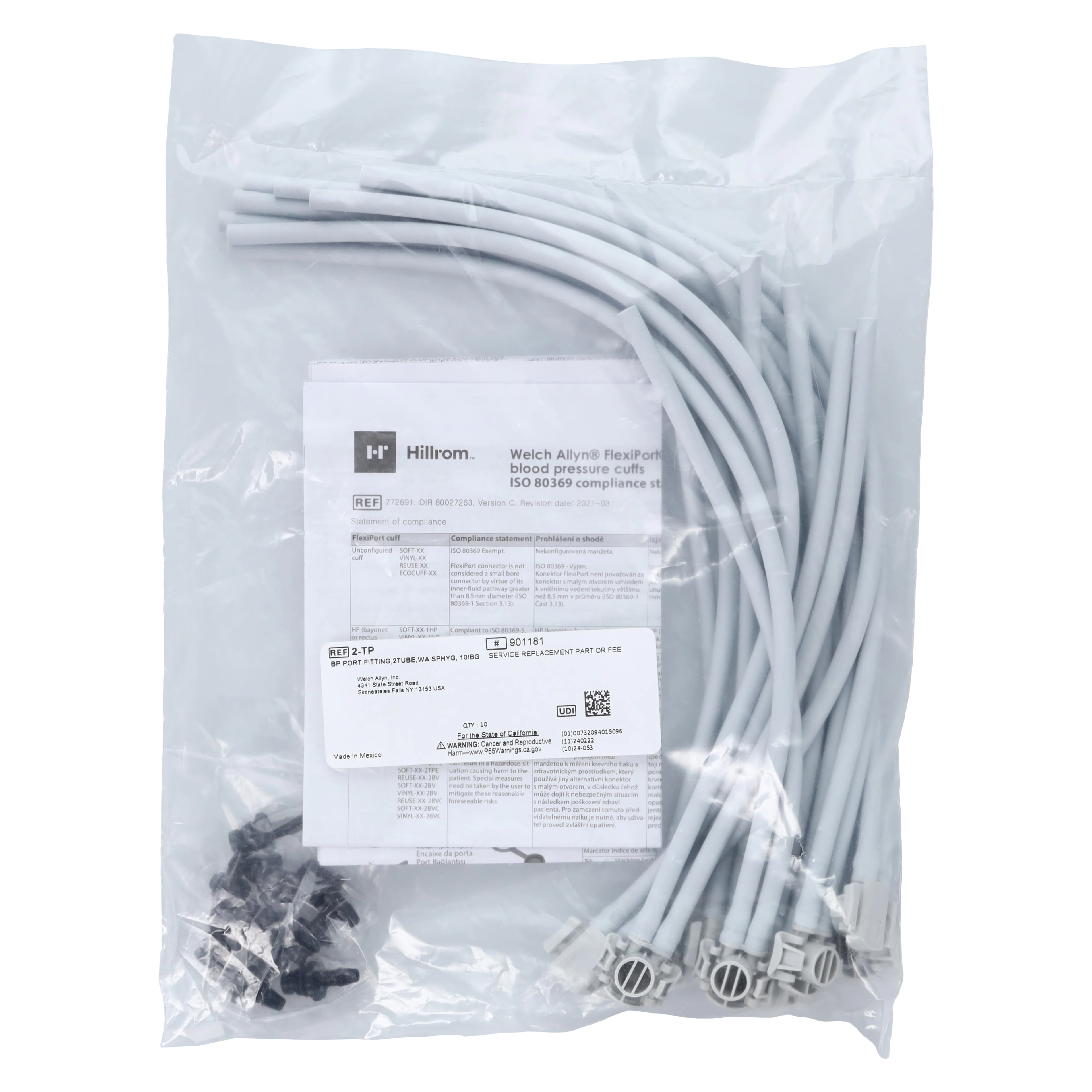 Welch Allyn FlexiPort Blood Pressure Connector, 2-Tube, 10/Package